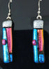 Fused Dichroic Glass Earrings in Pink, Blue and Silver with Sterling Silver Hooks