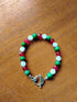 Tibetan Silver Toggle Catch Bracelet With Pea Green Chalcedony, Faceted Red Chalcedony & Faceted Rose Quartz.