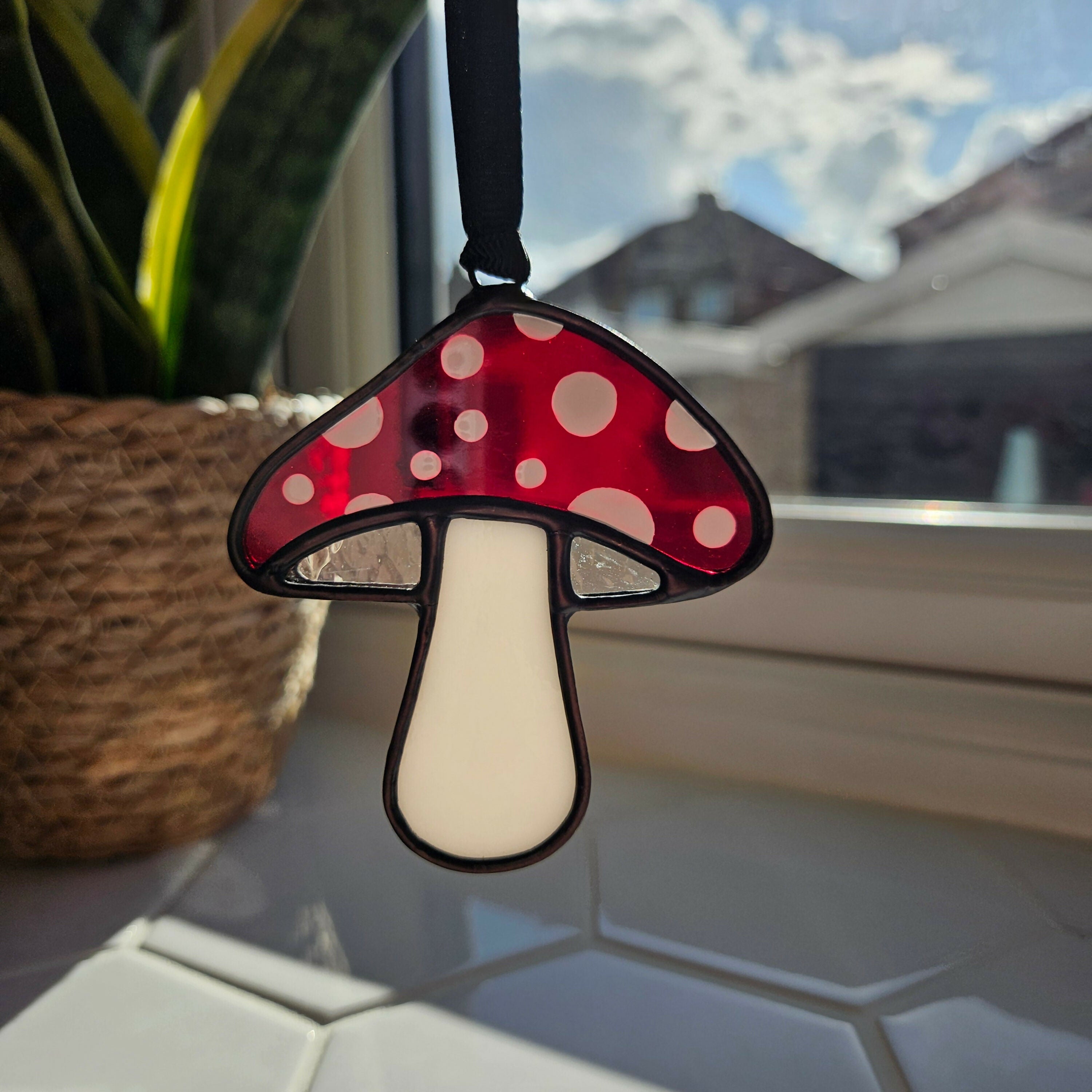 Red Spotted Mushroom Stained Glass Suncatcher