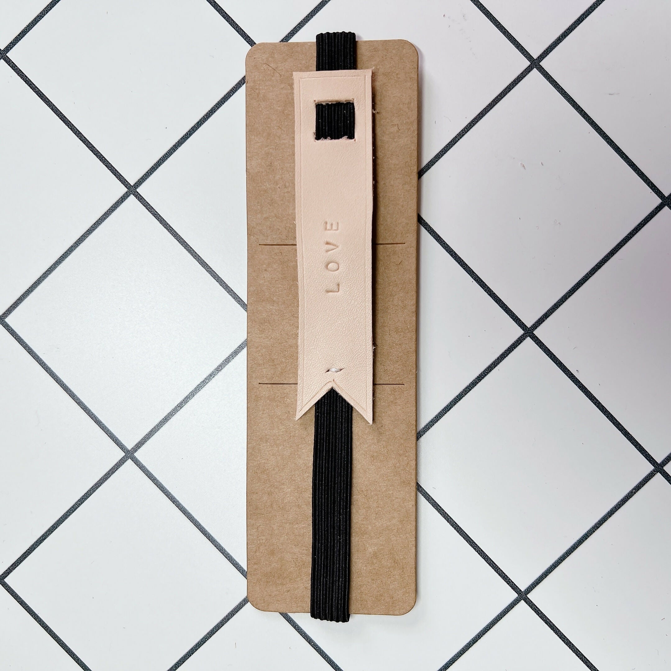 Rubber Strap Leather Elastic Bookmark - LOVE