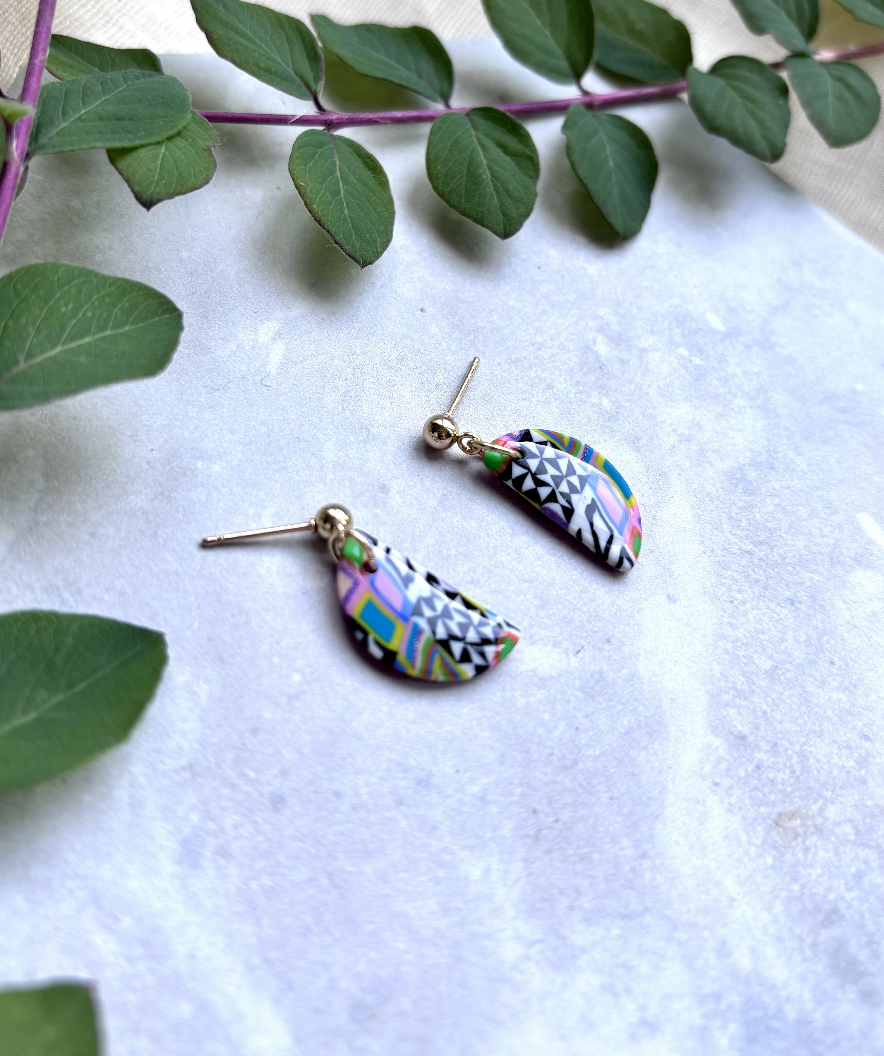 Funky Pattern Collection - Small Semi Circle Polymer Clay Earrings