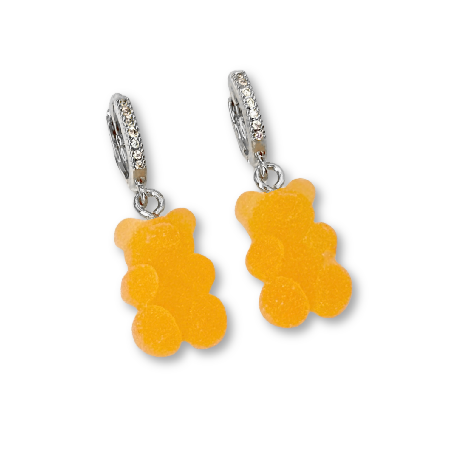 Sugar Coated Gummy Bear Hoop Drop Earrings in Tangerine Dream