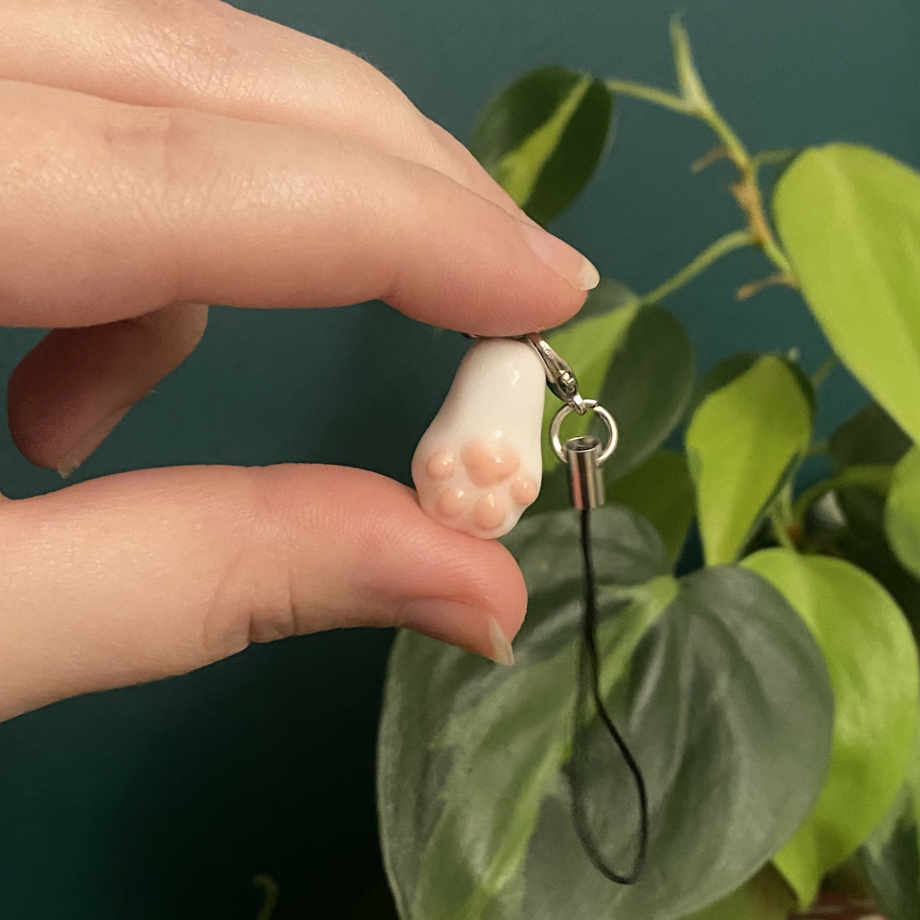 Handmade Polymer Clay Phone Charm Cat Paw - White