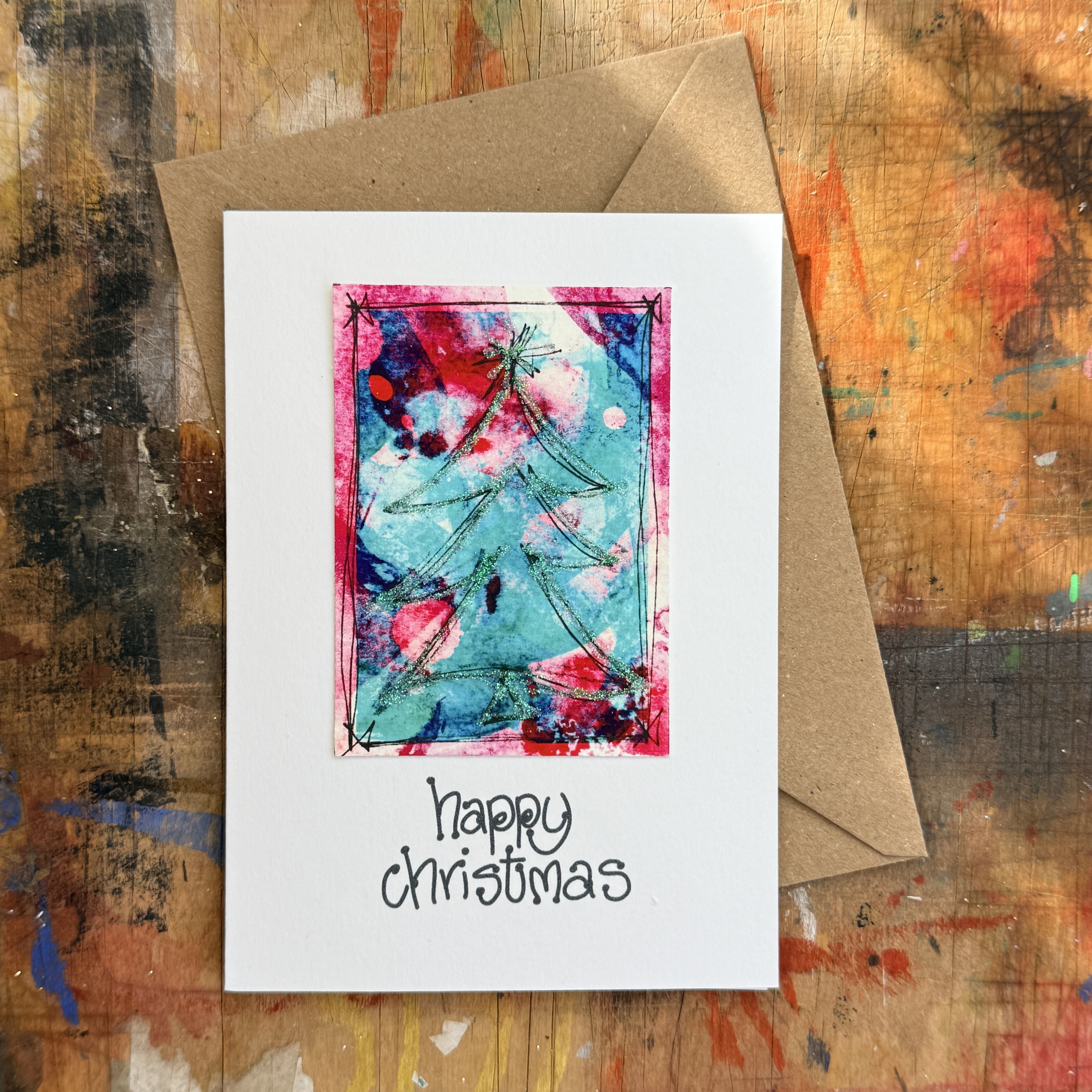 Abstract Tree with Sparkle Christmas Card