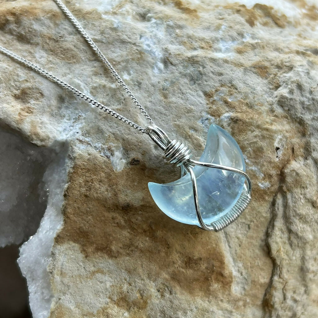 Handmade Sterling Silver Aquamarine Moon Necklace