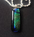 Fused Dichroic Glass Large Rectangular Pendant With a Chain Necklace (Green and Black)