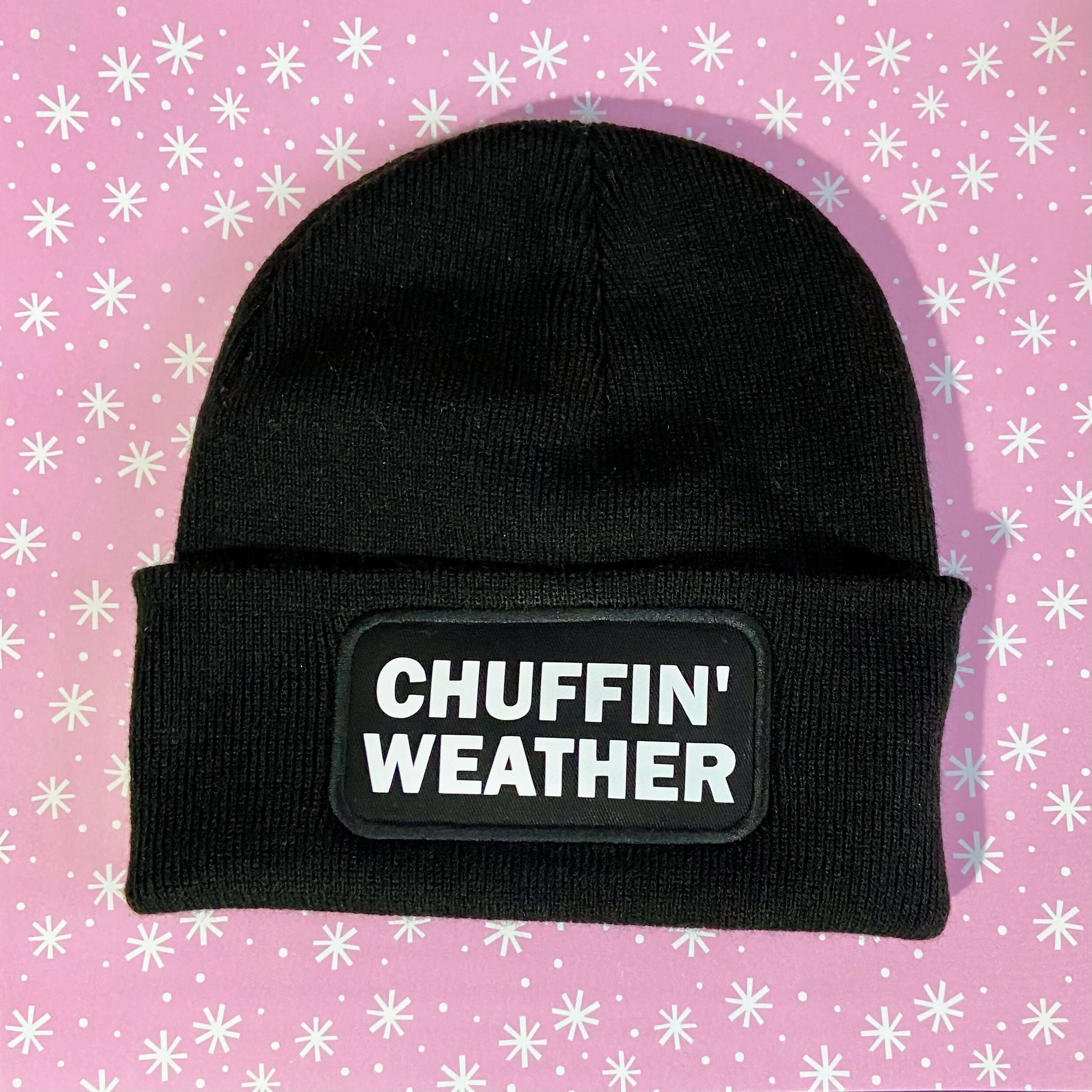 Chuffin Weather Cuffed Rectangular Patch Beanie Hat