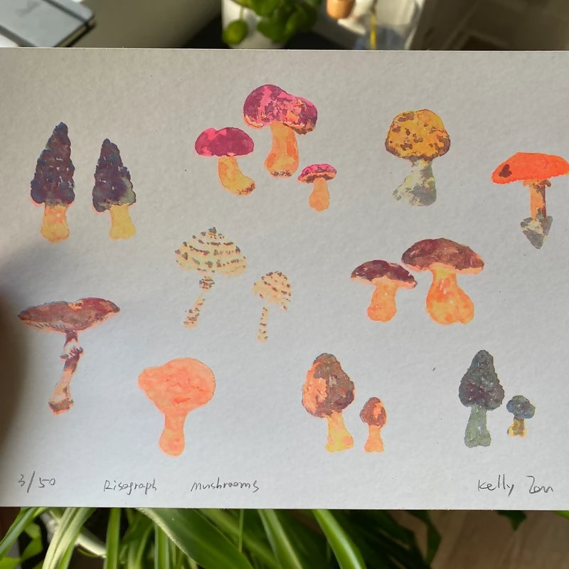 Mushrooms Riso Print A5