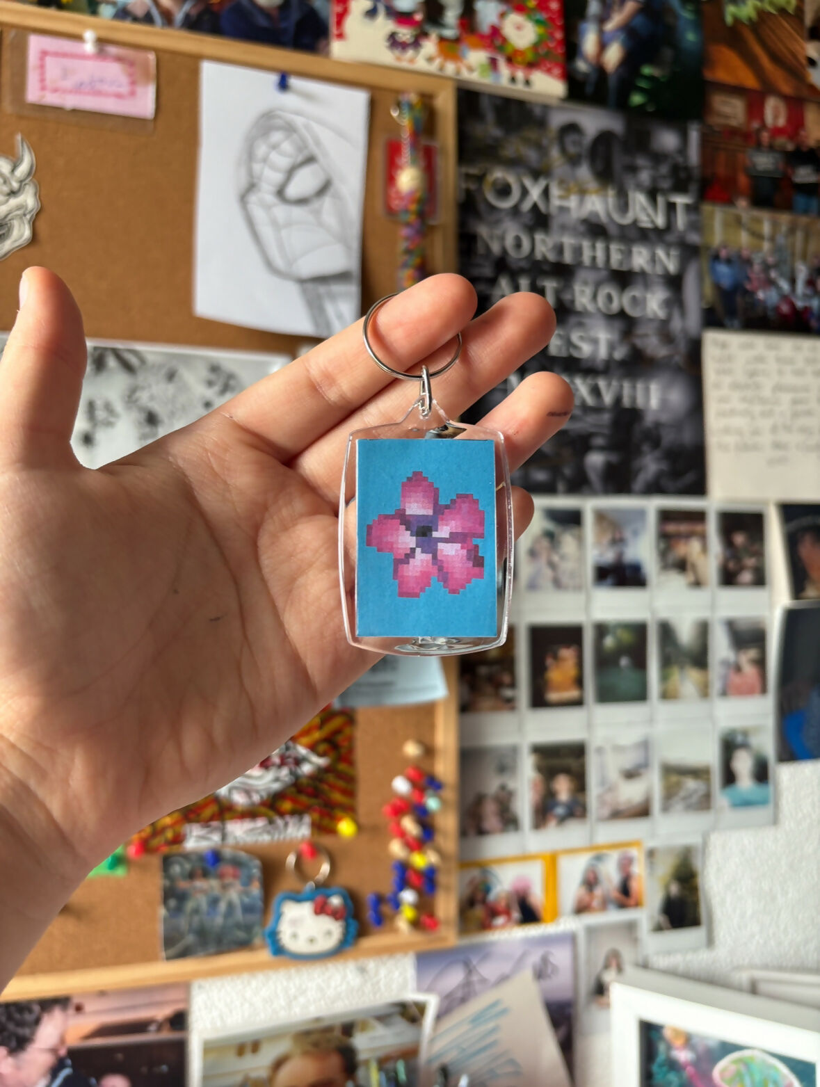 Pixel Cherry Blossom Keyring