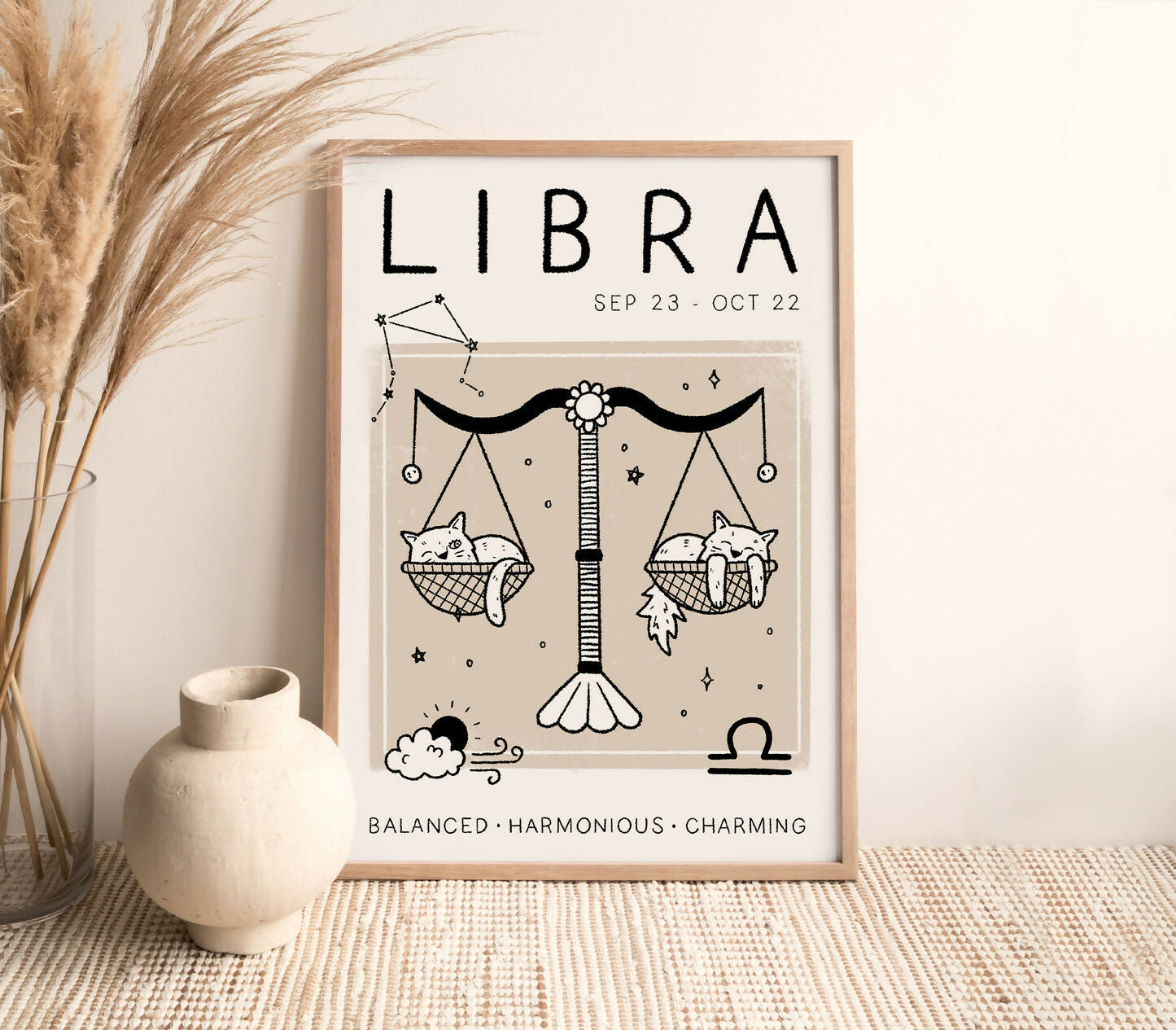 Libra Star Sign Cat Print