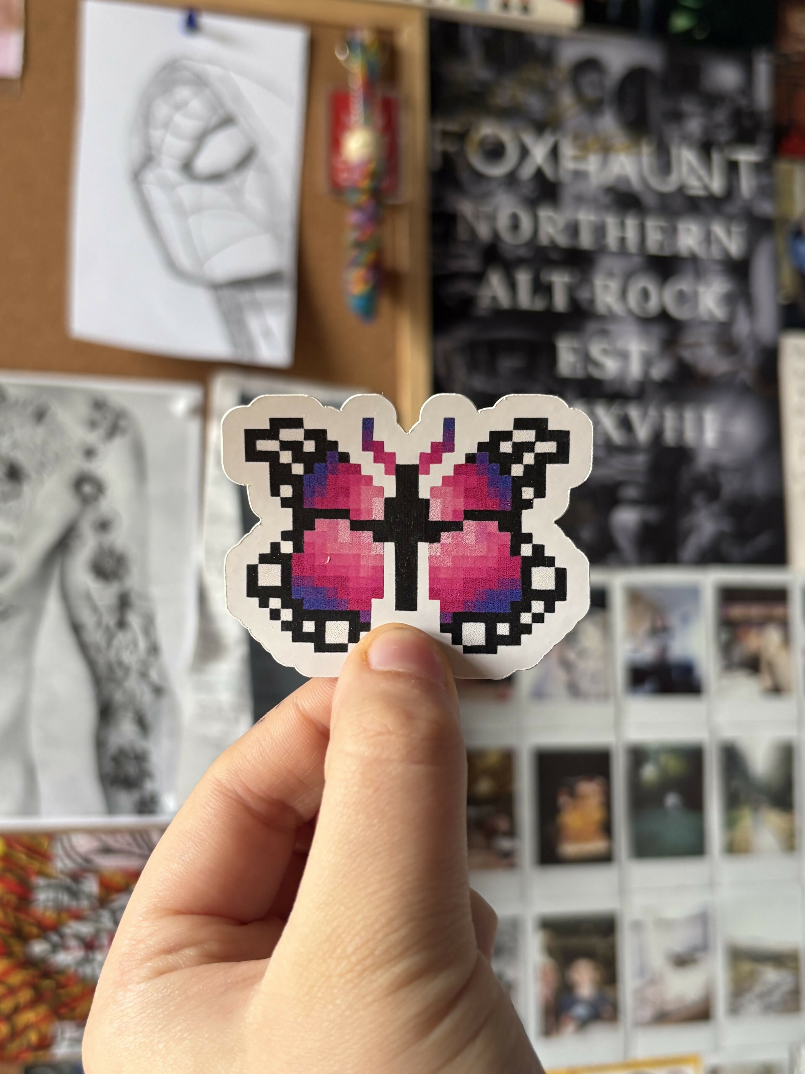 Pixel Pink Butterfly Die-Cut Sticker