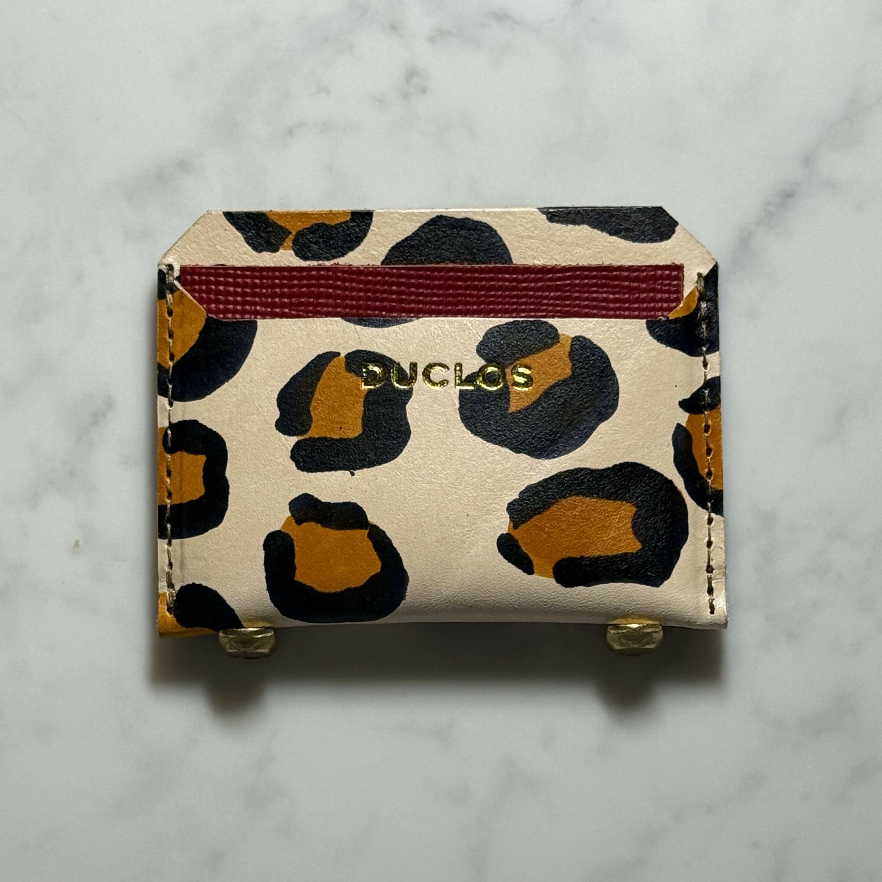 Hand Painted leopard Red cardholder