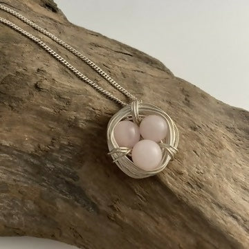 Rose Quartz Nest Necklace, Sterling Silver