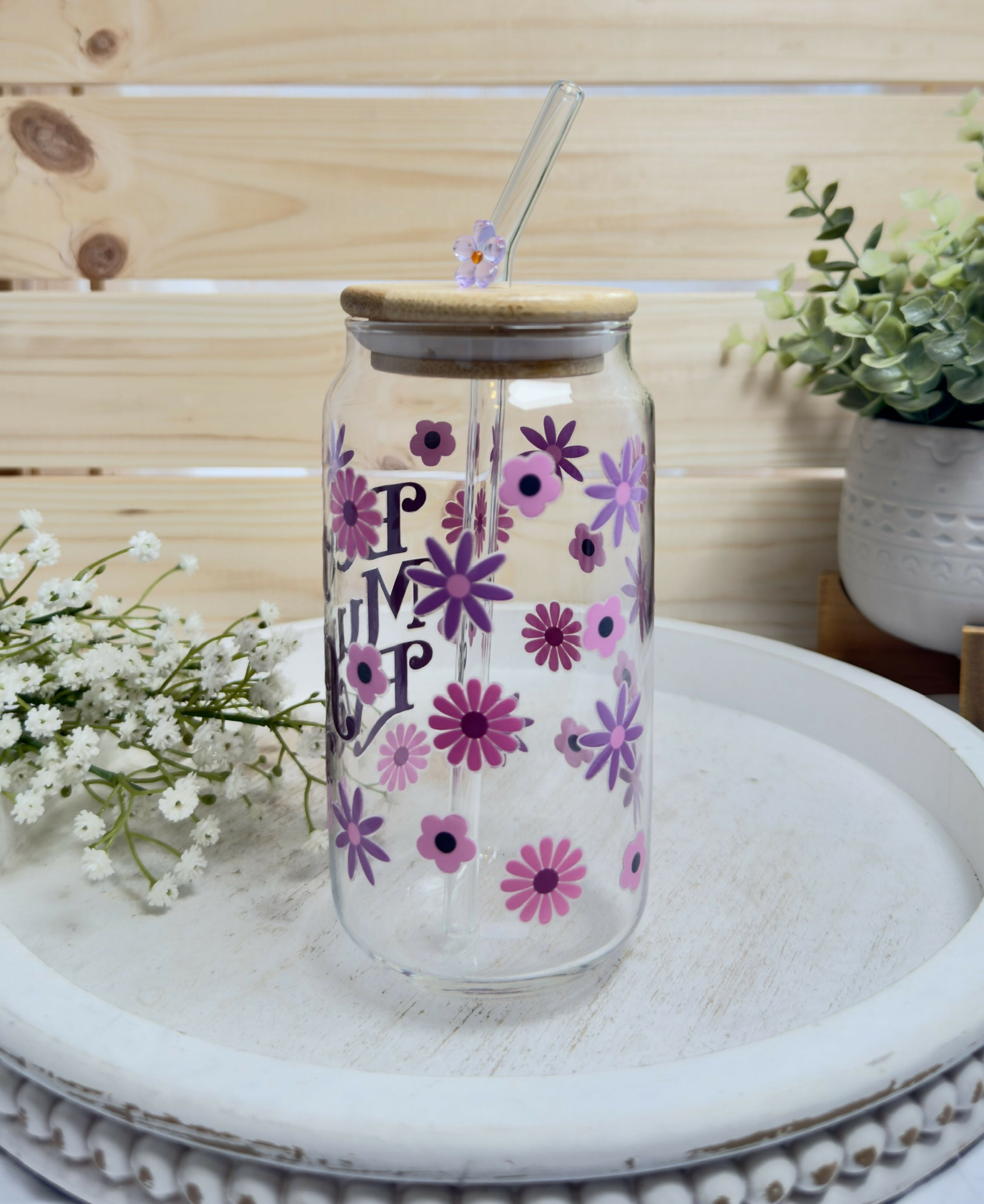Glass Can Best Mum Ever Floral