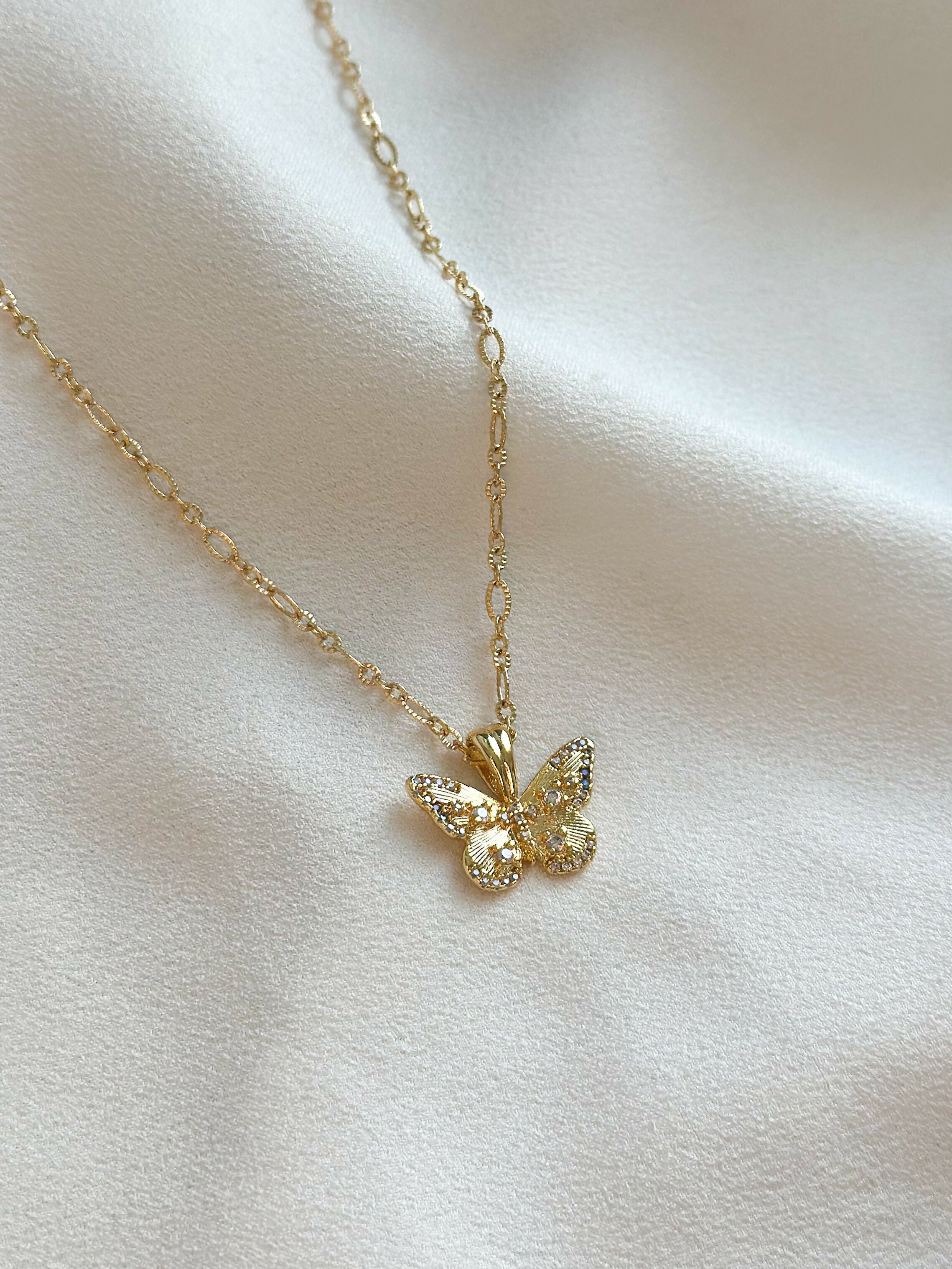 18k Gold CZ Butterfly Necklace