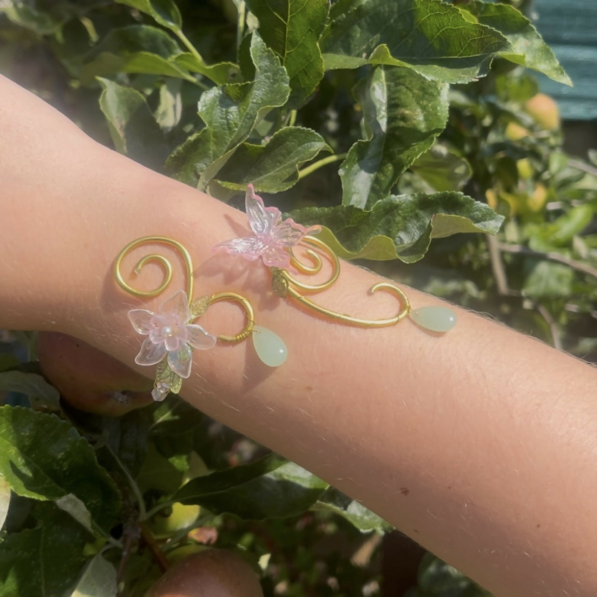 Fairy Garden Wrist Cuff Bracelet In Gold