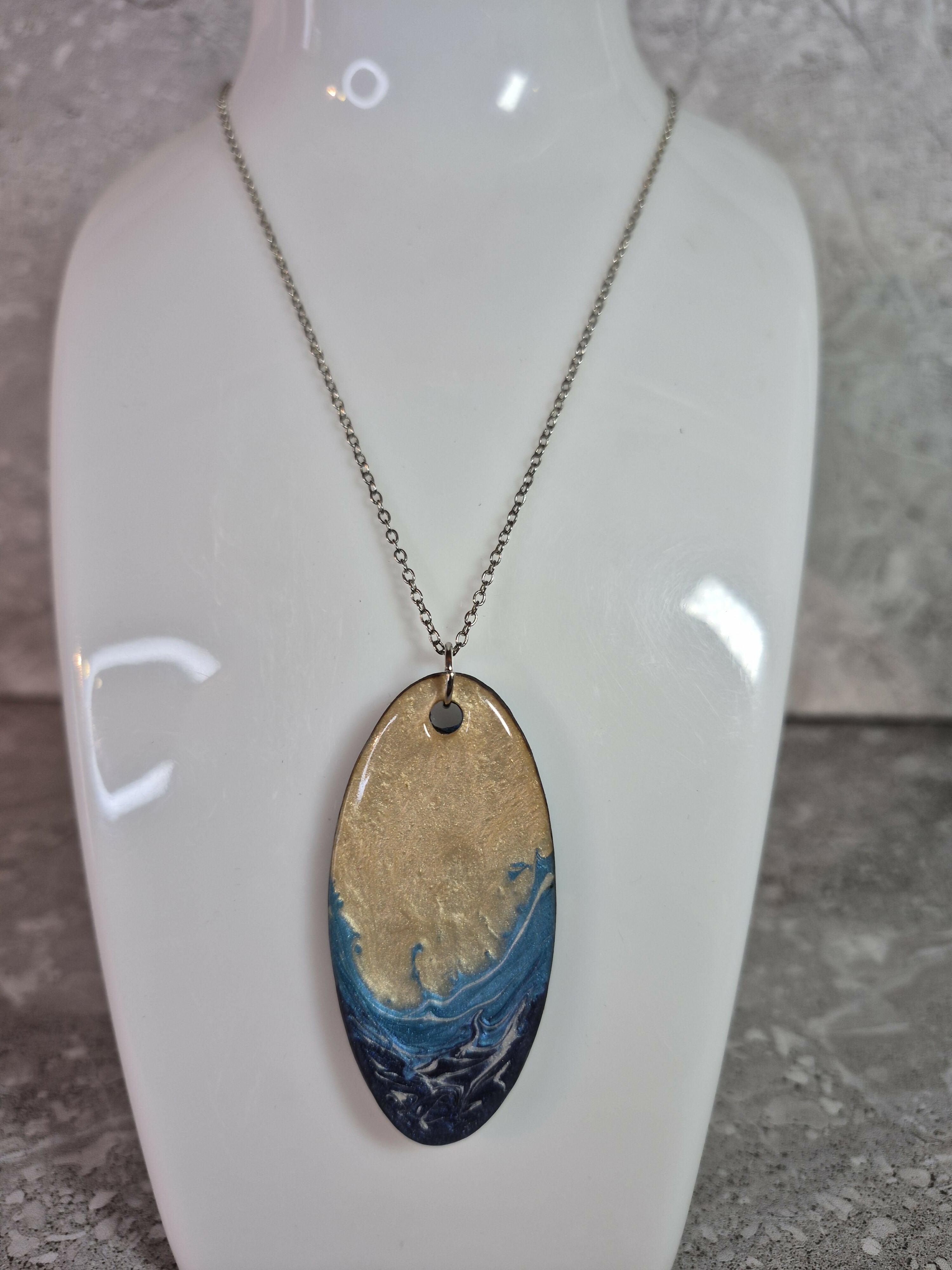 Unique Hand Crafted Cyan, Blue, Ivory and Sand Coloured Pendant