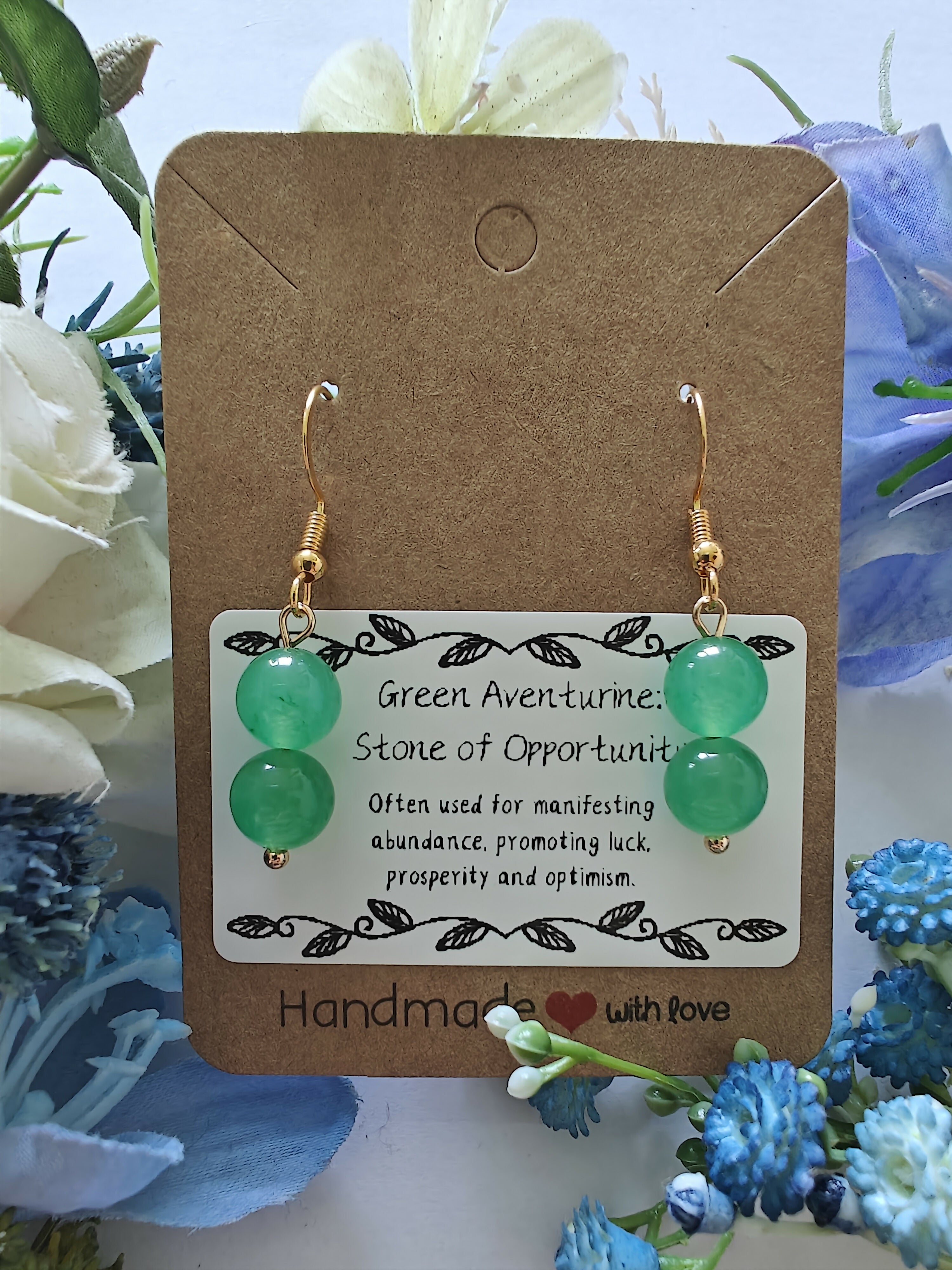 Green Aventurine Earrings on Gold Coloured Sterling Silver Plated Hooks