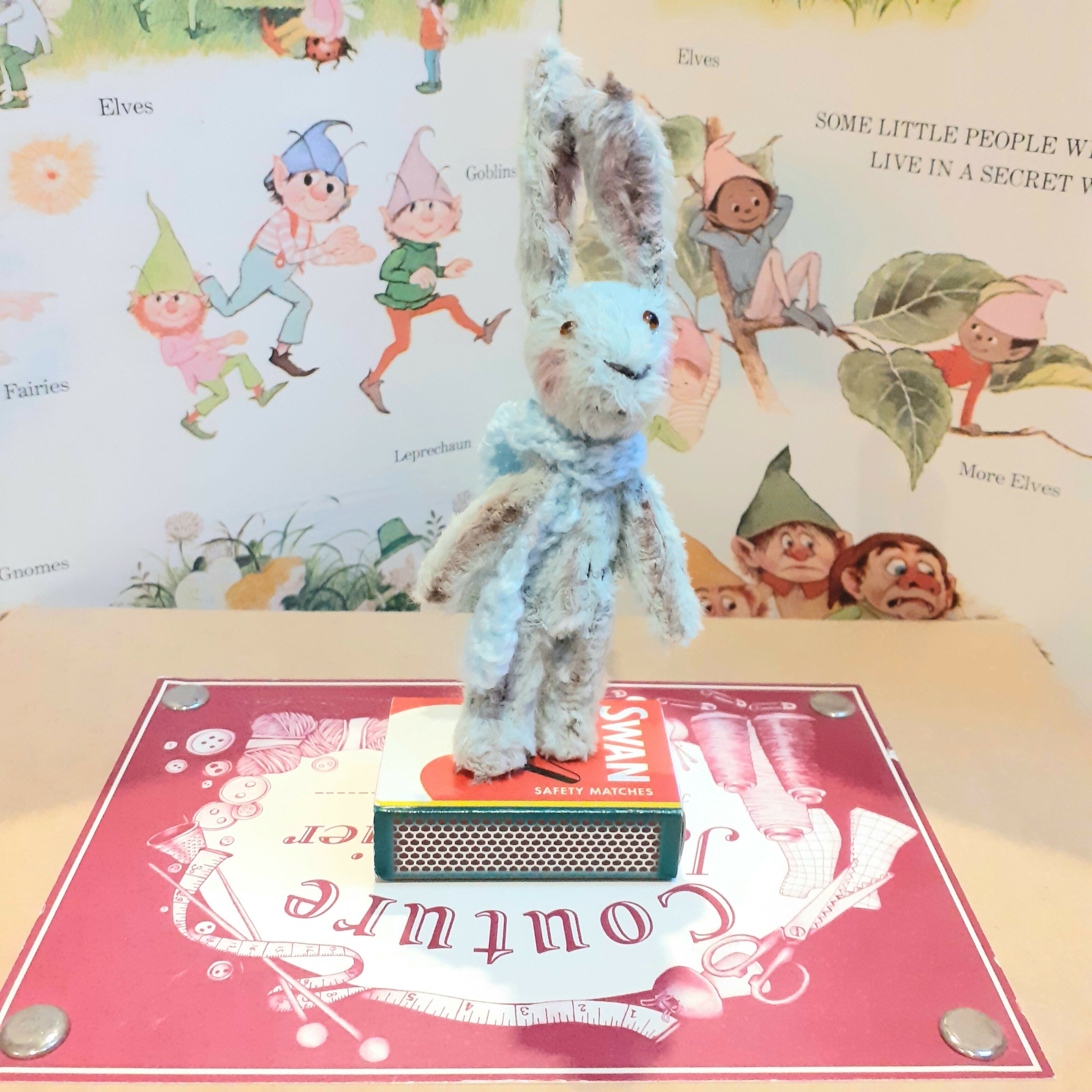 Miniature Bunny On Matchbox Ornament