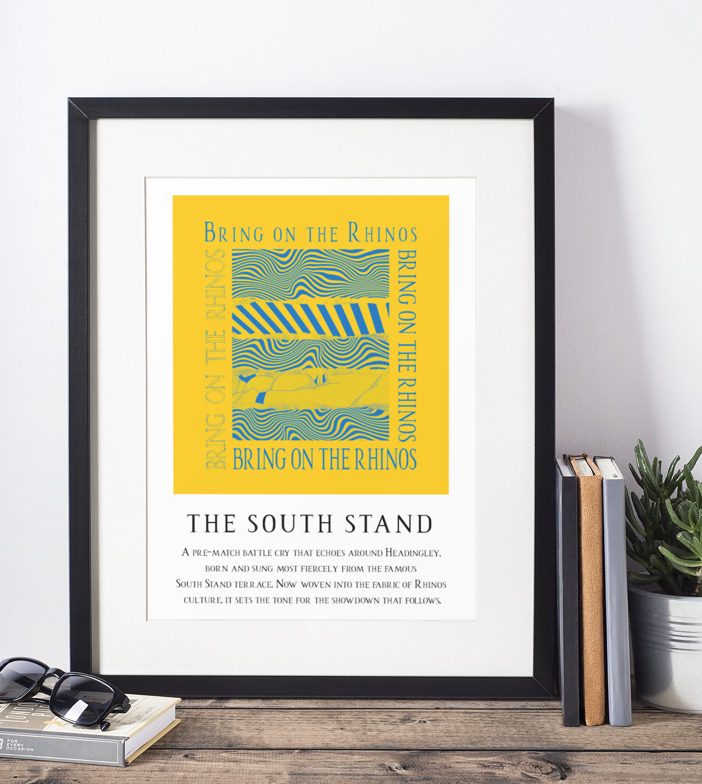 Leeds Rhinos Art Print BRING ON THE RHINOS LYRICS Design in Amber