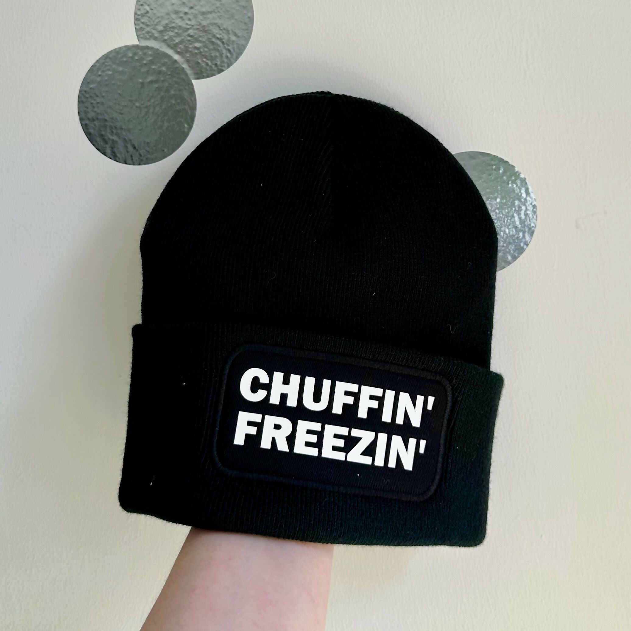 Chuffin Freezin Cuffed Rectangular Patch Beanie Hat