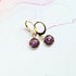 Handmade Purple Or Emerald And Gold Leaf Resin Charms On Golden Huggie Hoops