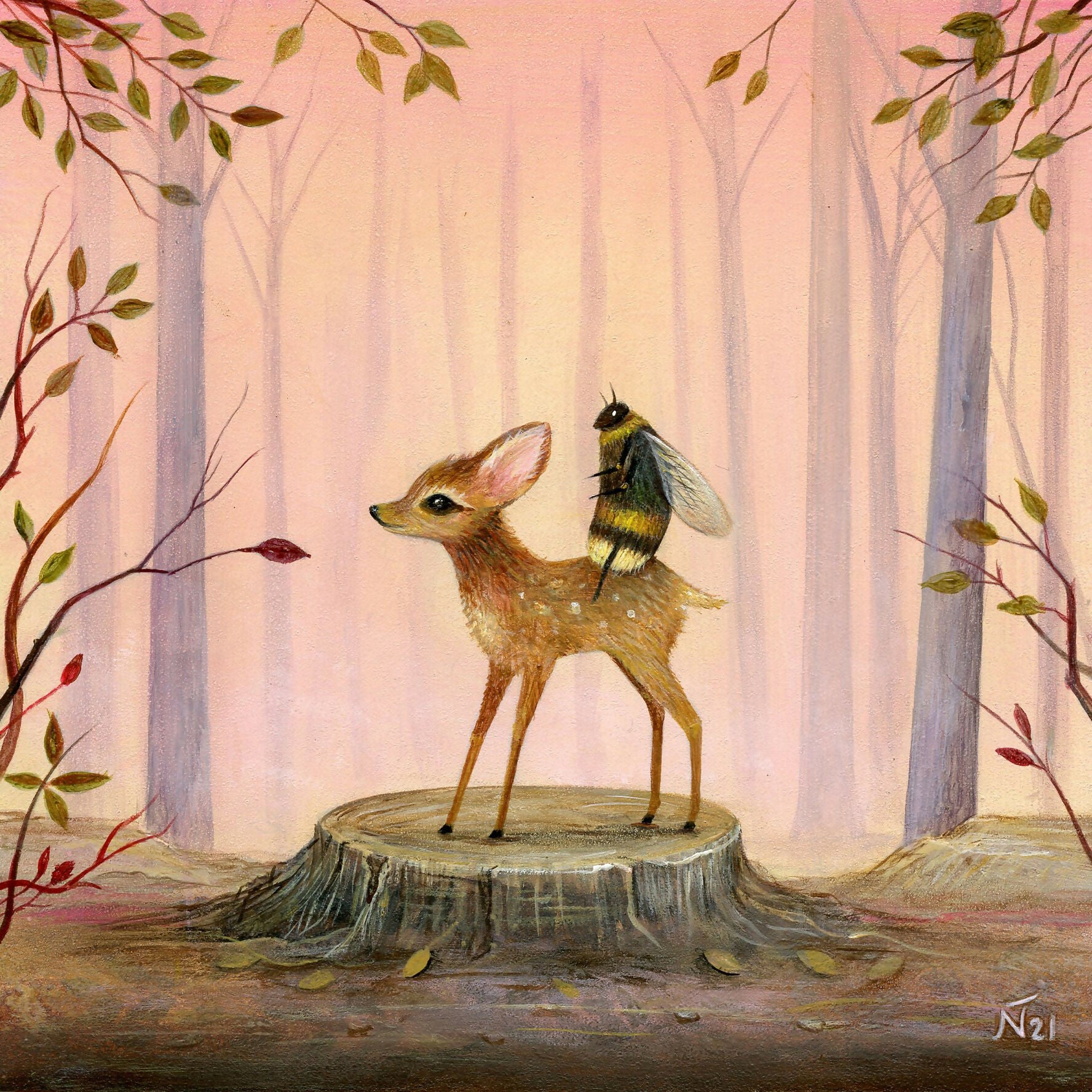 The Fawn and the Bumblebee 10"x10" Print