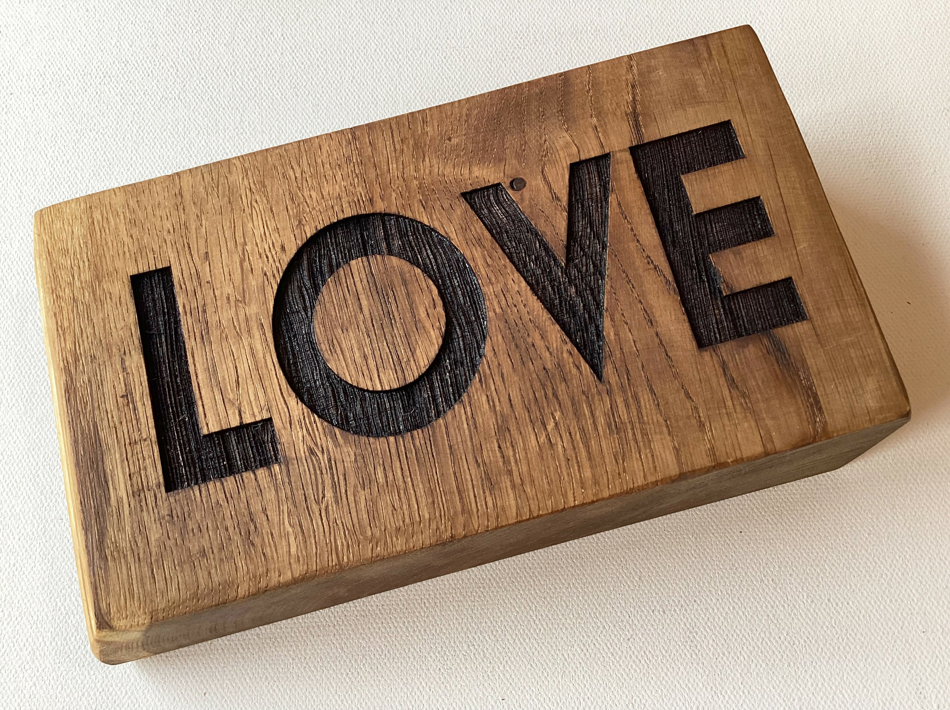 Rustic Reclaimed Oak Block Sign - Love