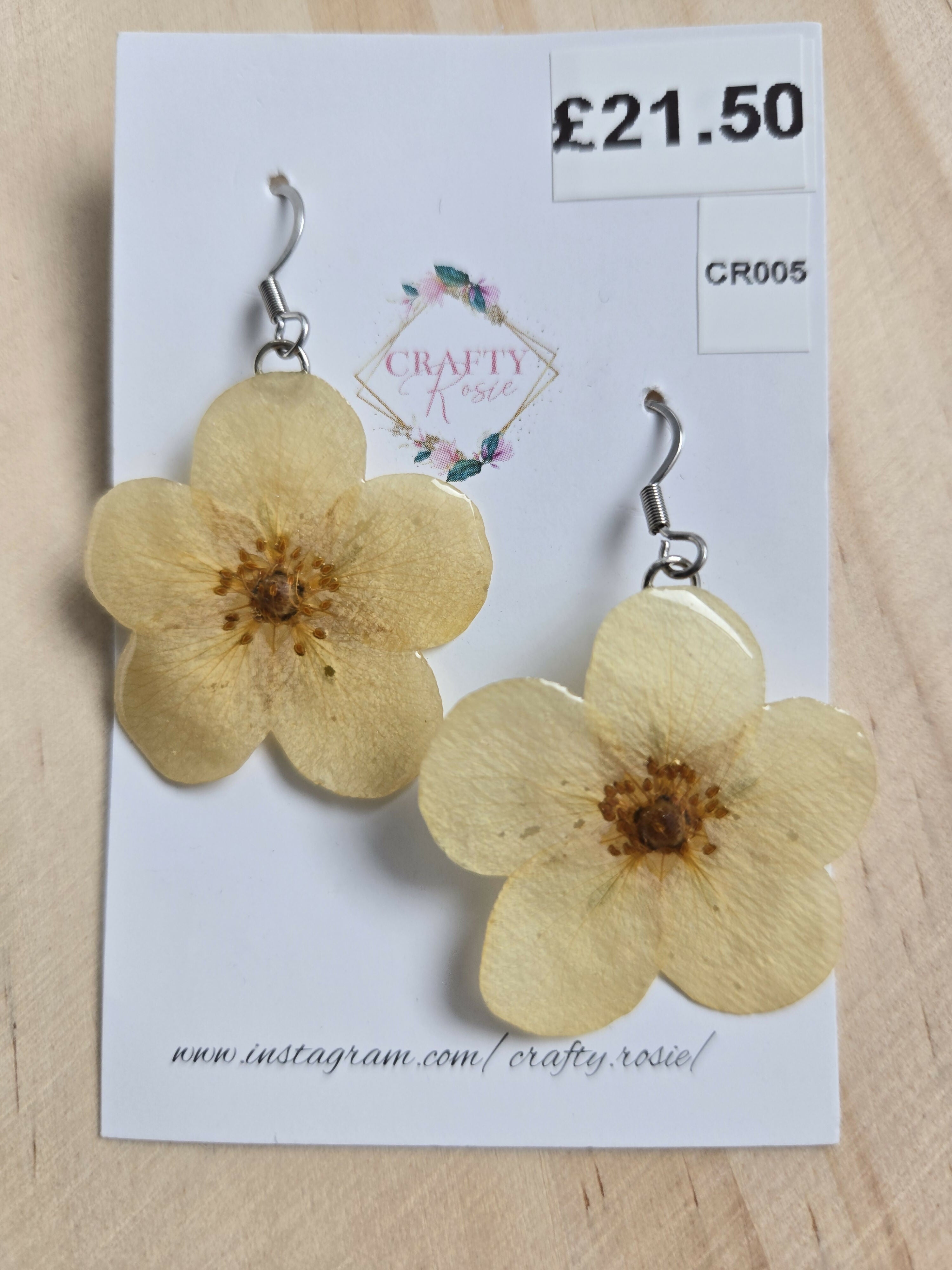 Stainless Steel Real Yellow Cinquefoil Dangle Earrings