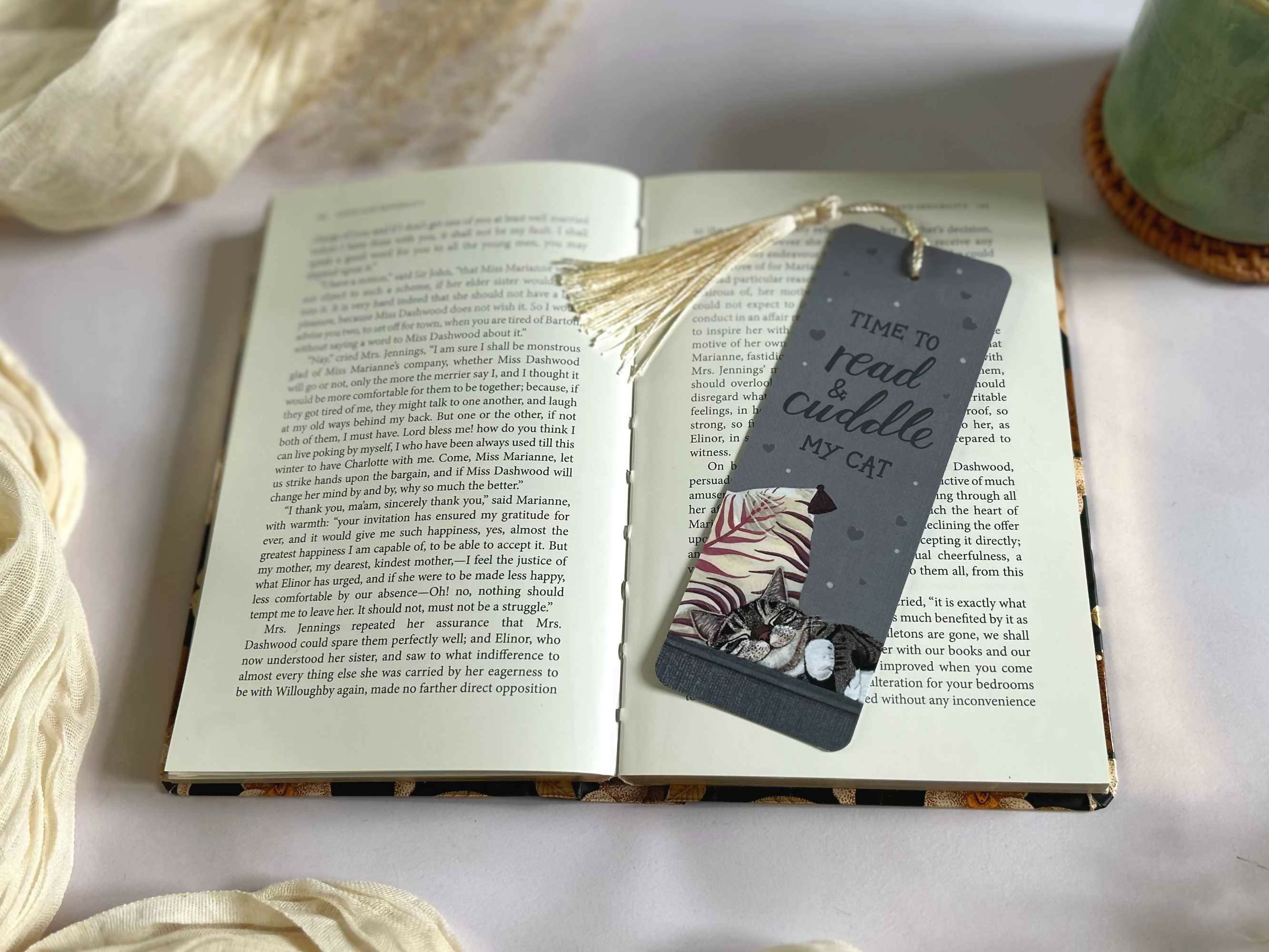 Tabby Cat Bookmark Grey