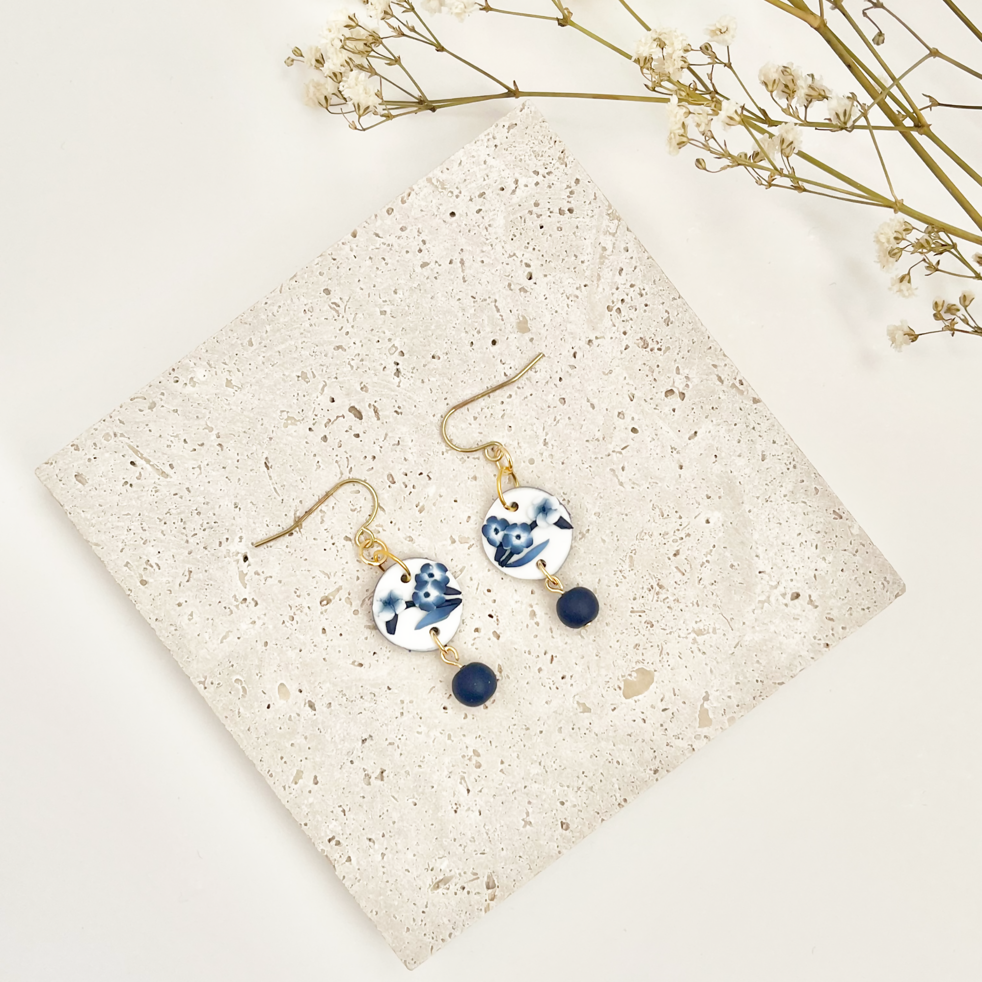 Blue China No. 5 - Handmade Polymer Clay Earrings