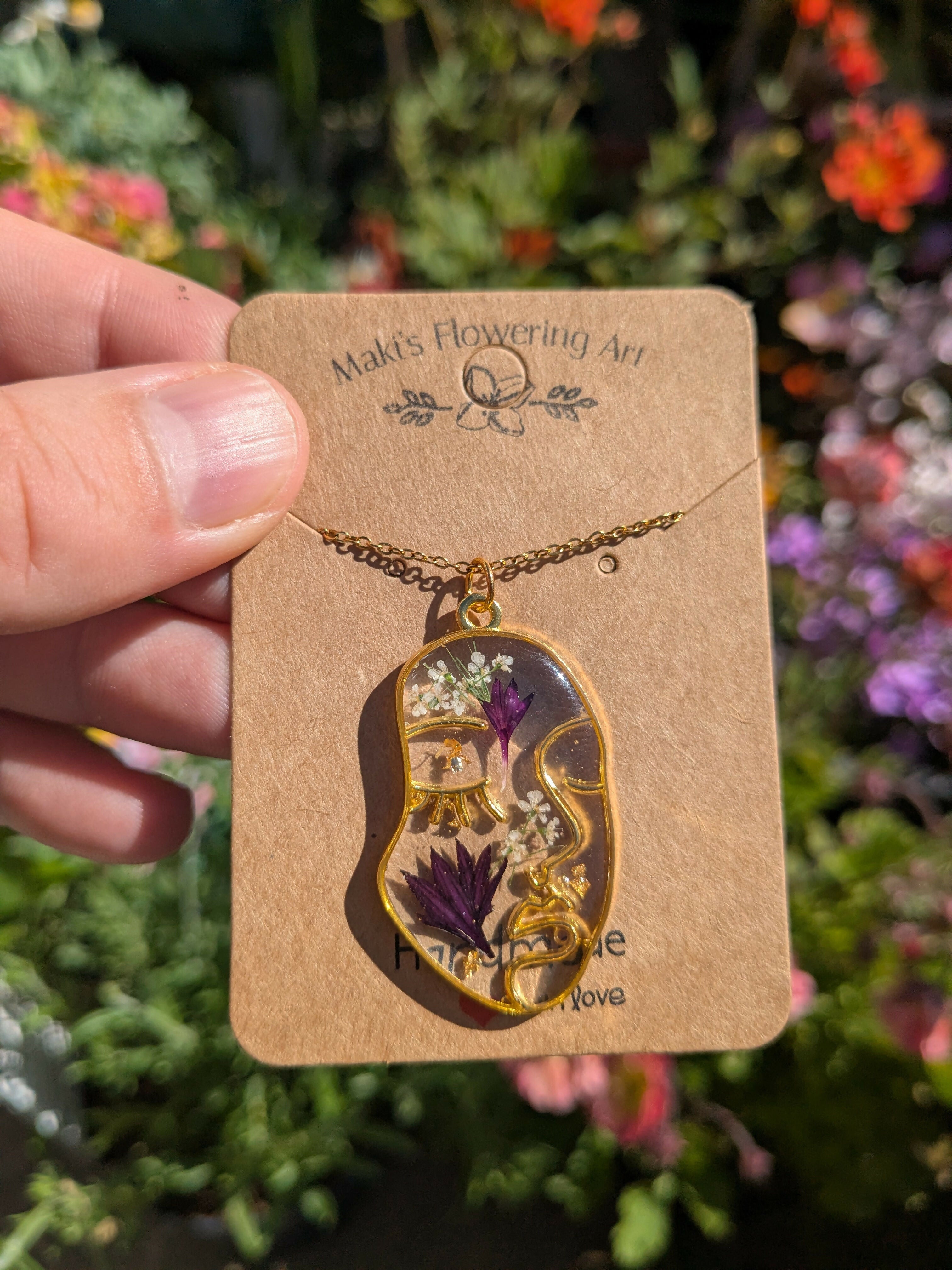 PURPLE CORNFLOWER LADY FACE NECKLACE