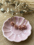 Floral Drop Earrings with Gold Arc and Flower Cluster in Blush Pink