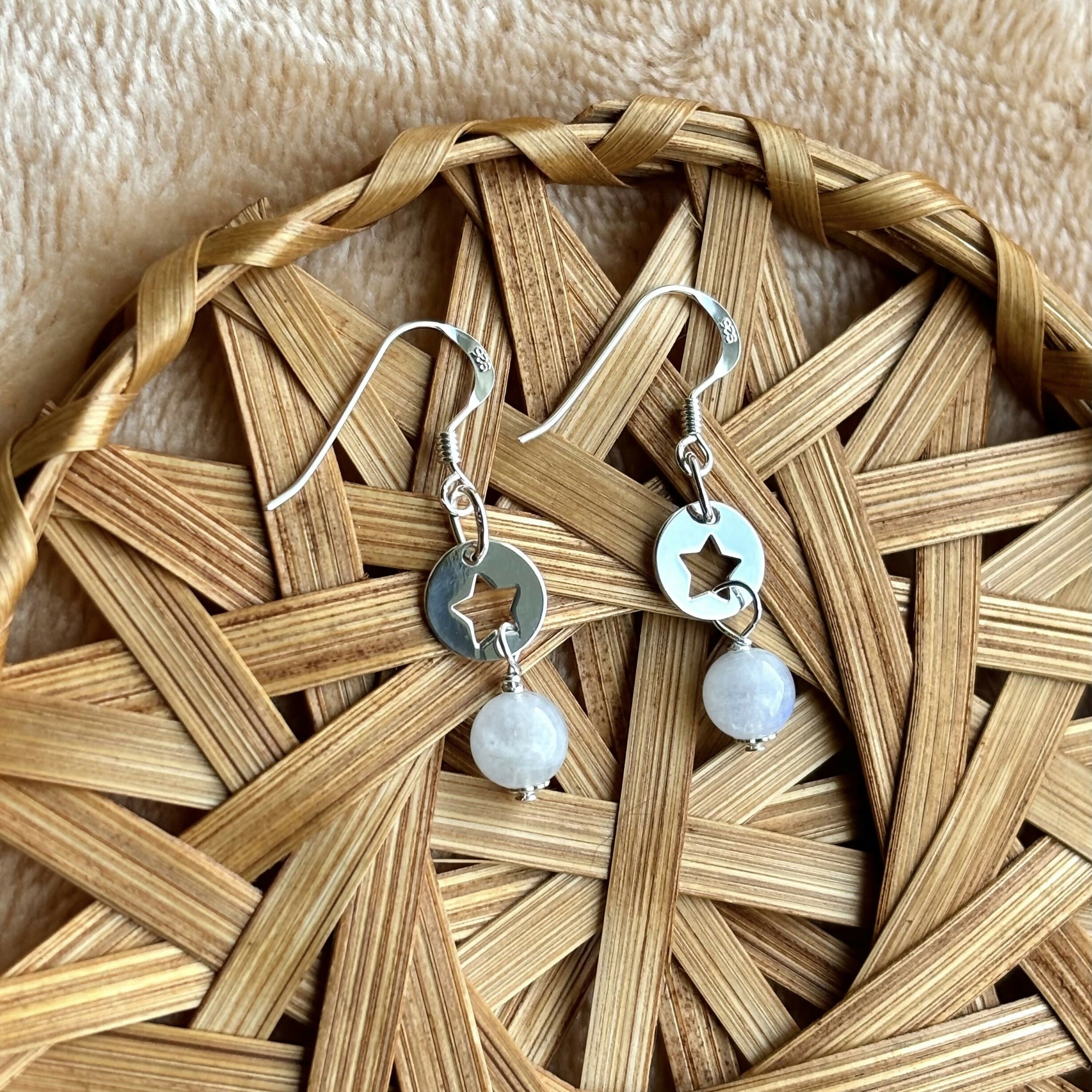 Sterling Silver Star Earrings with Moonstone
