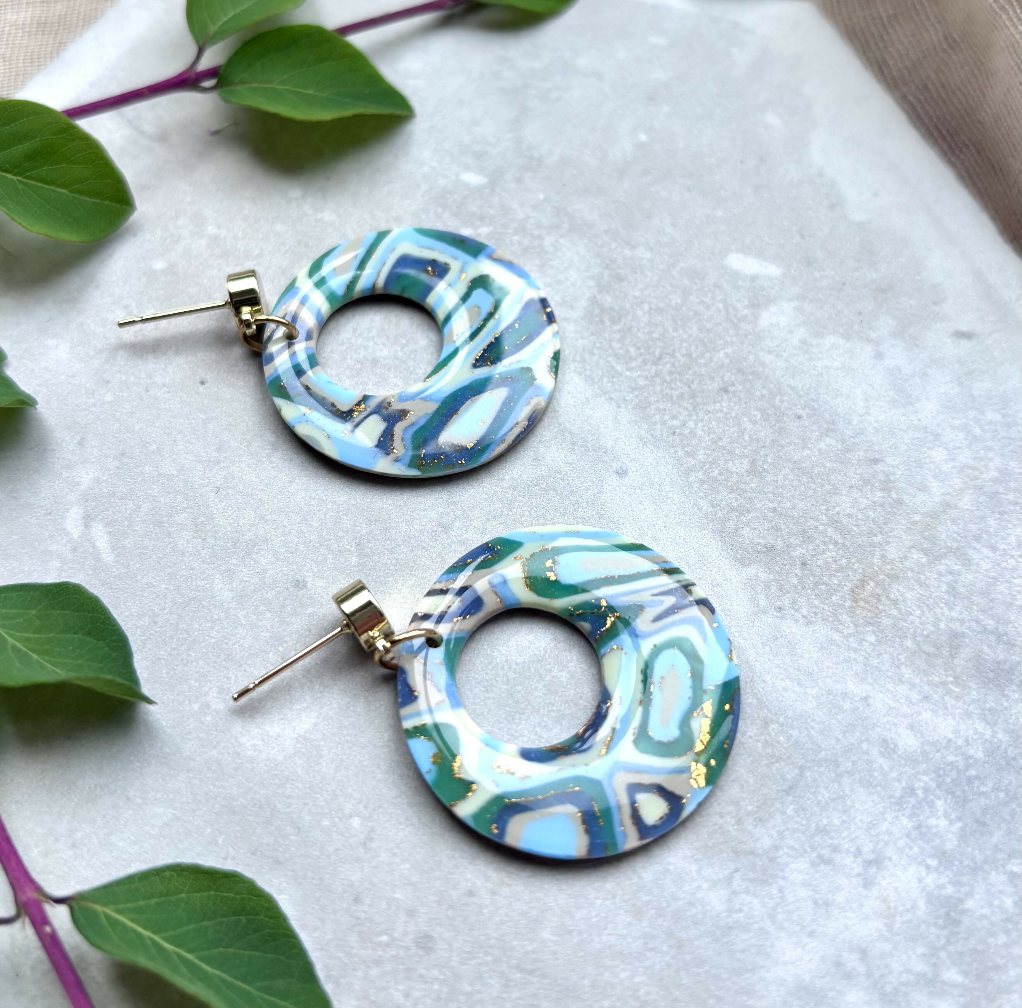 Aqua Collection - Round Polymer Clay Earrings