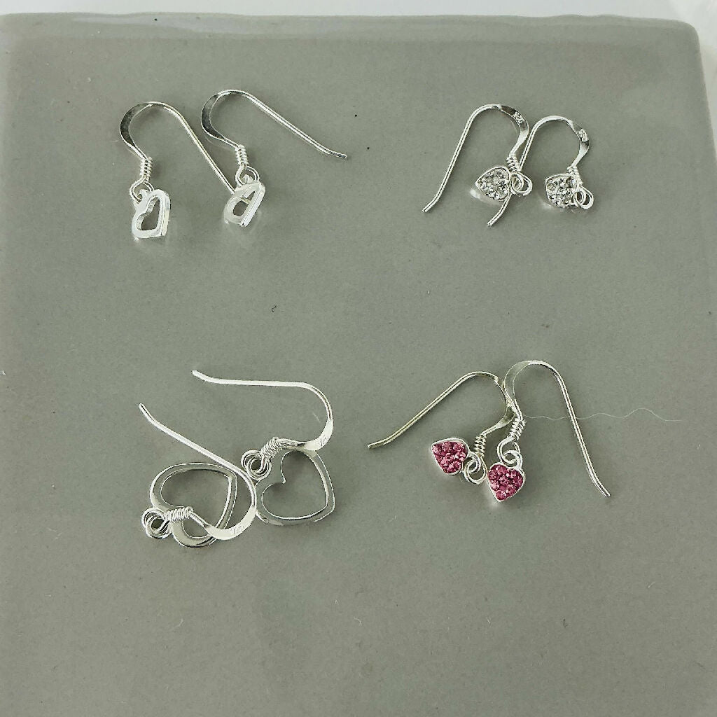 Sterling Silver Heart Charm Drop Earrings - Various