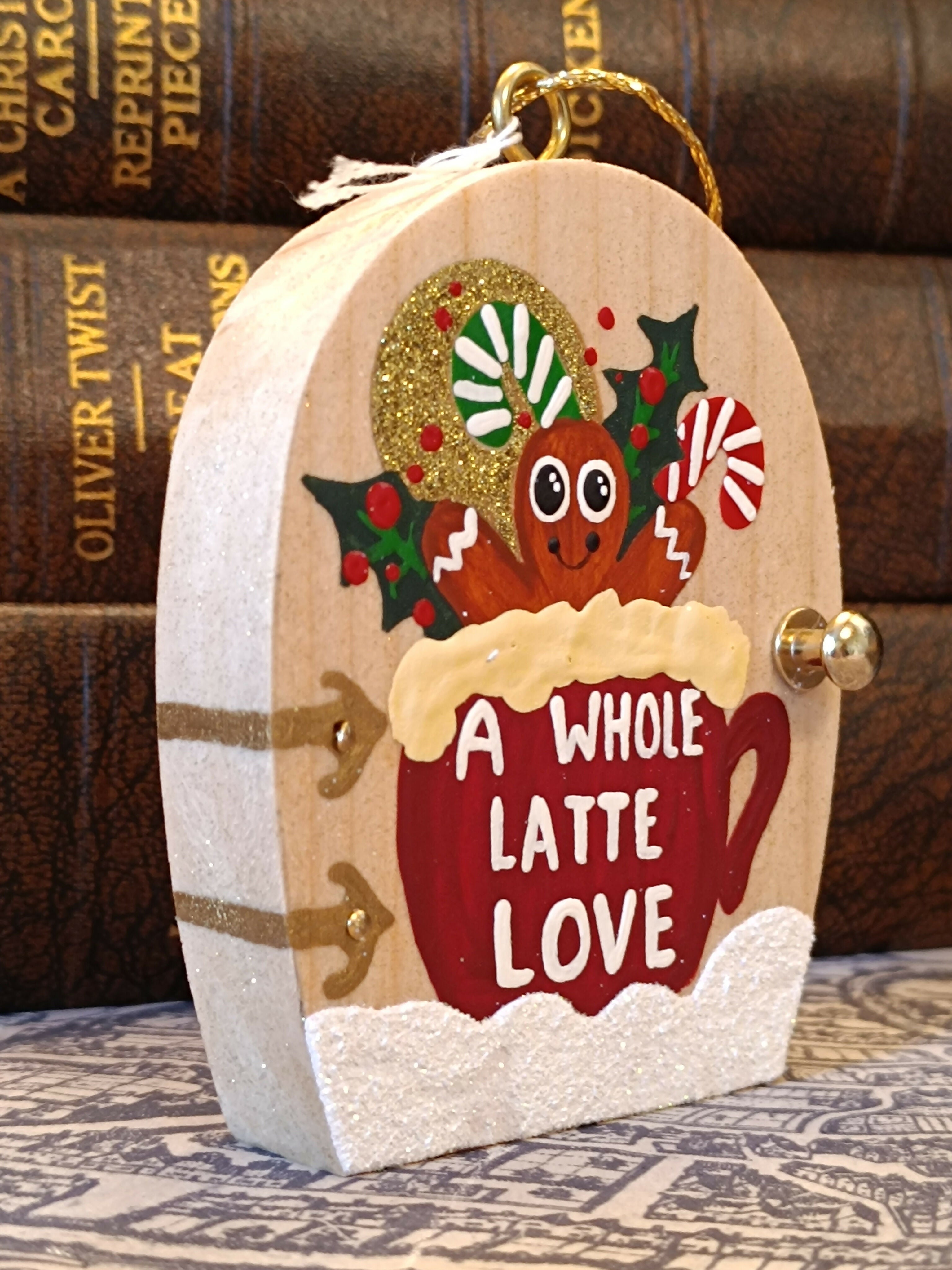 Handmade Wooden Gingerbread & Coffee Door Ornament – "A Whole Latte Love" Cute Christmas Tree Decoration & Cozy Winter Gift
