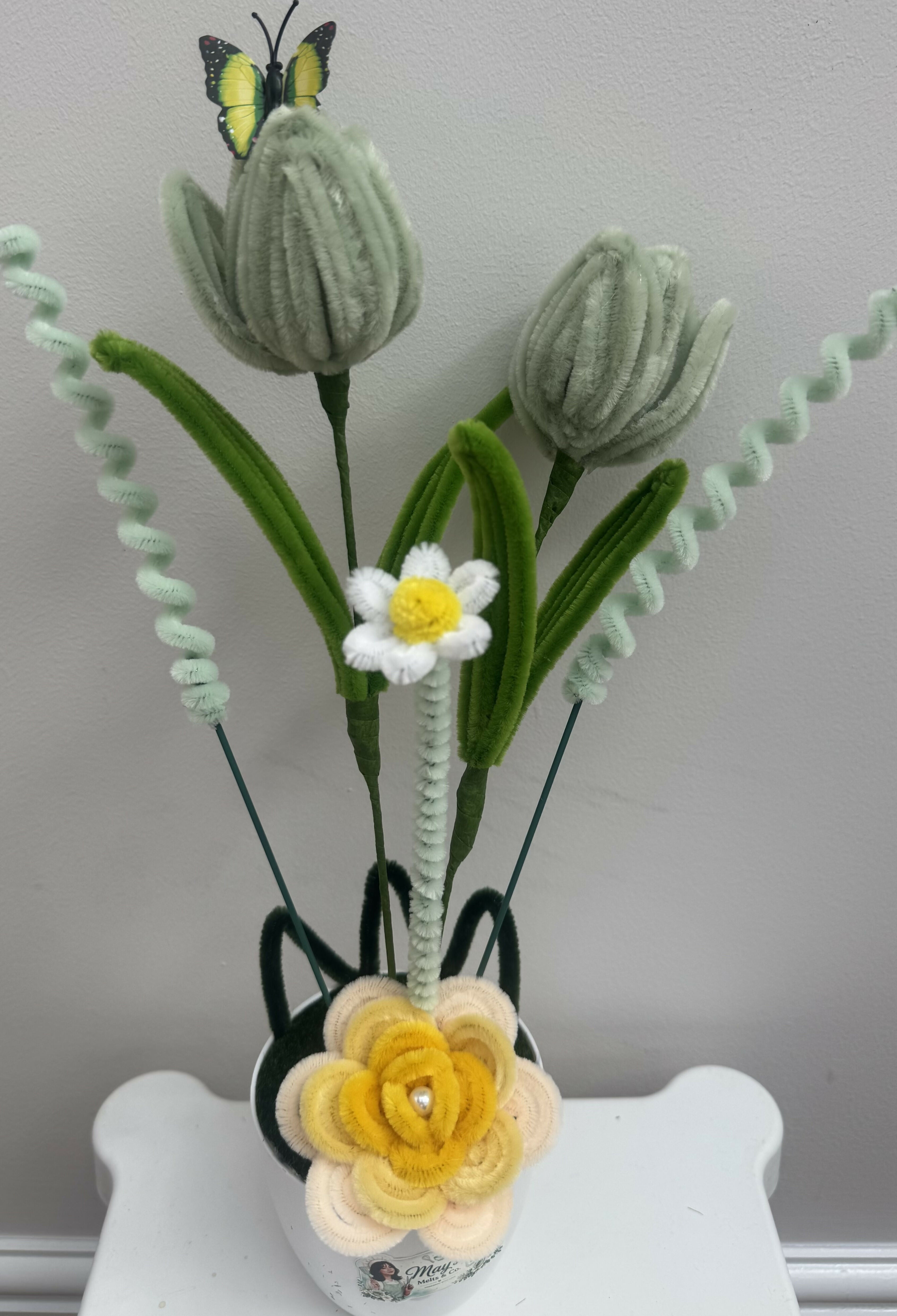 Handmade Chenille Tulip Arrangement in Ceramic Pot