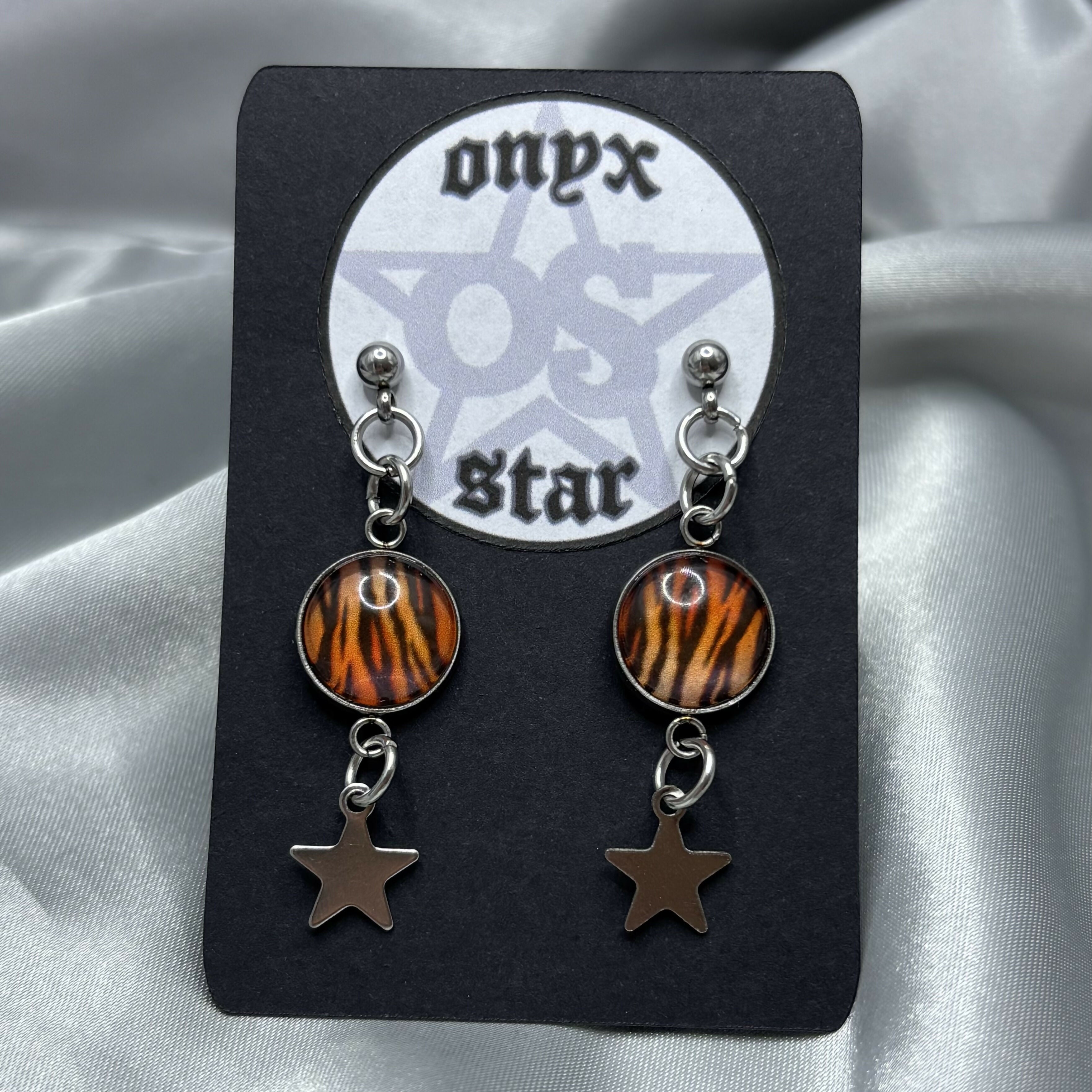 Tiger Print Star Dangle Earrings