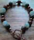 Gemstone Bracelet with Pure Copper Toggle Catch, Dragon Blood Jasper, Banded Green Agate, Sesame Jasper and Copper Hematite.