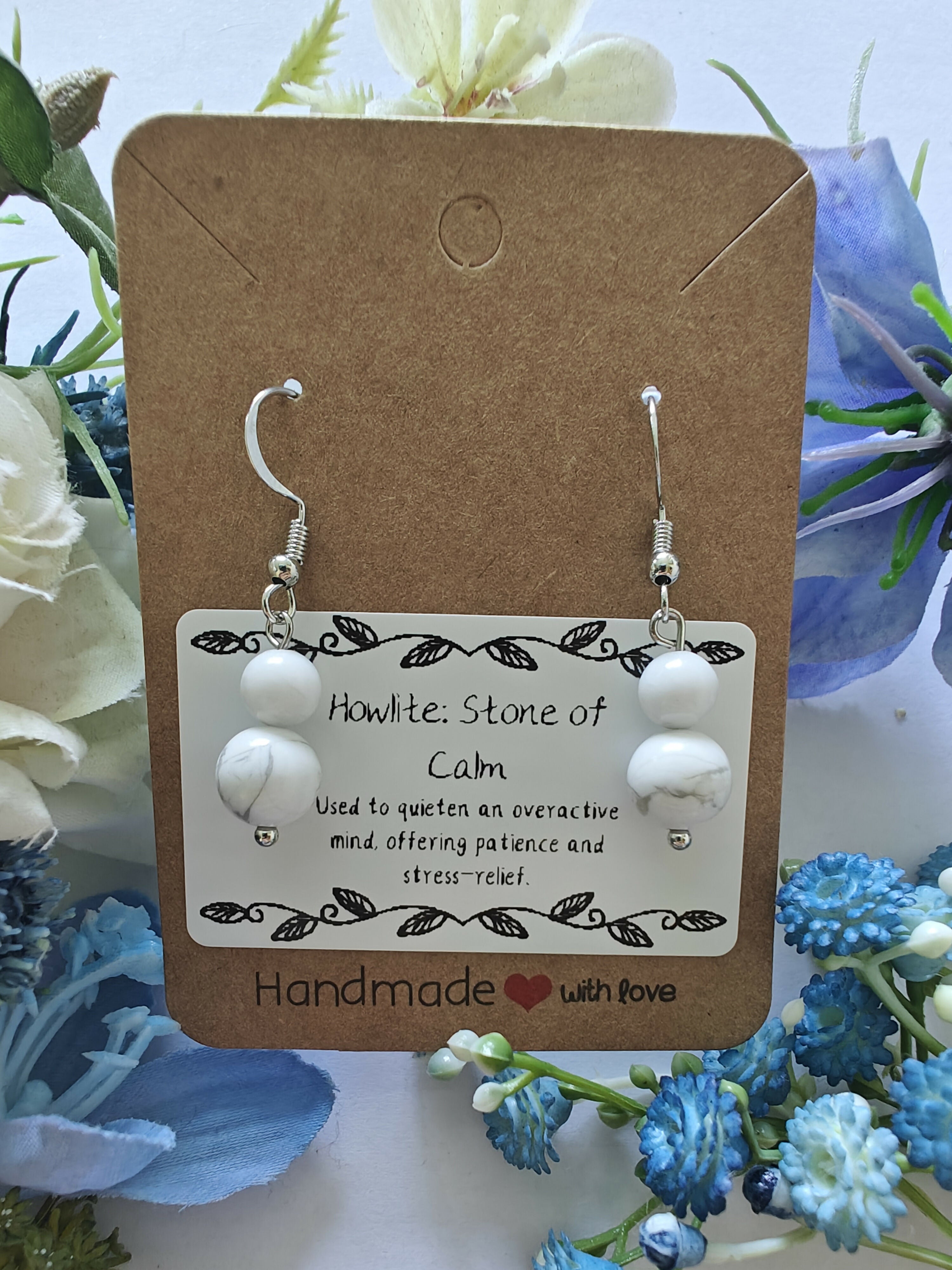 Howlite Earrings on Sterling Silver Plated Hooks