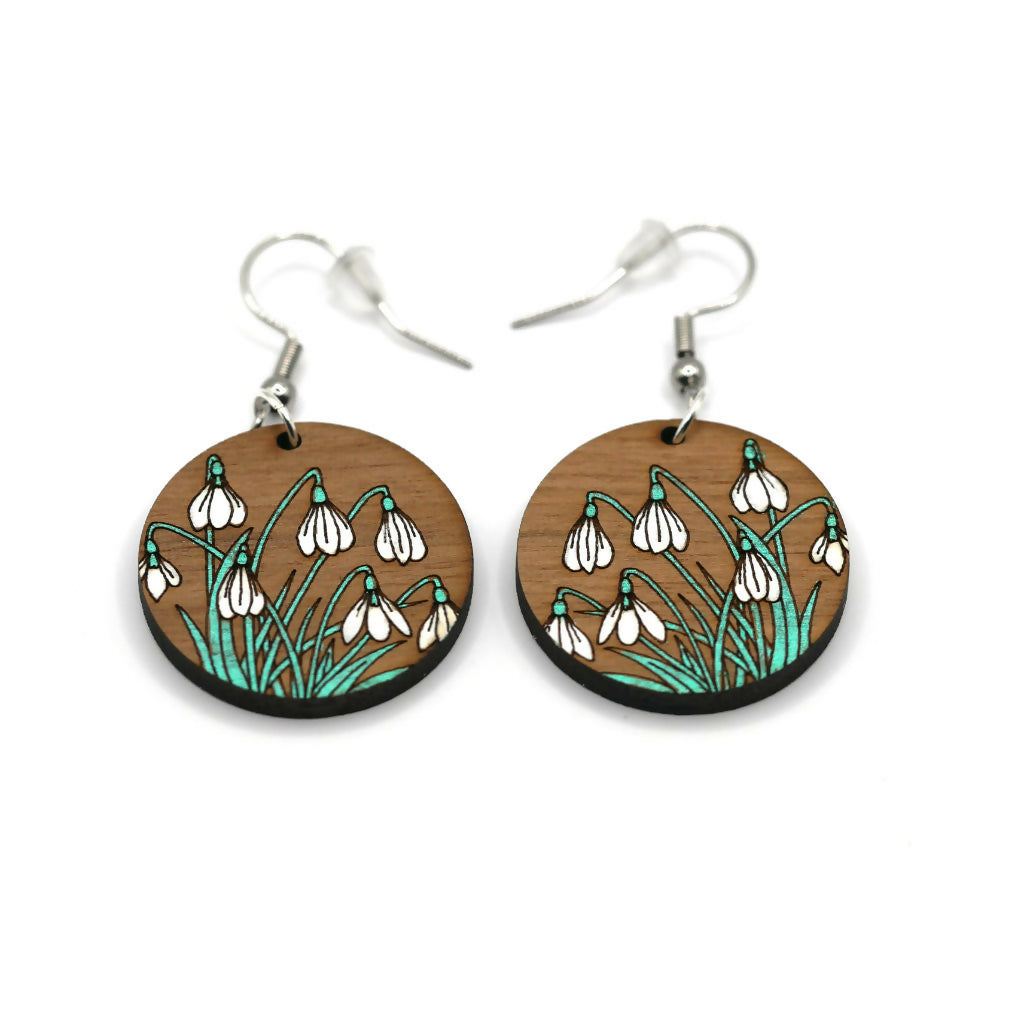 Snowdrops Dangle Earrings (Walnut)