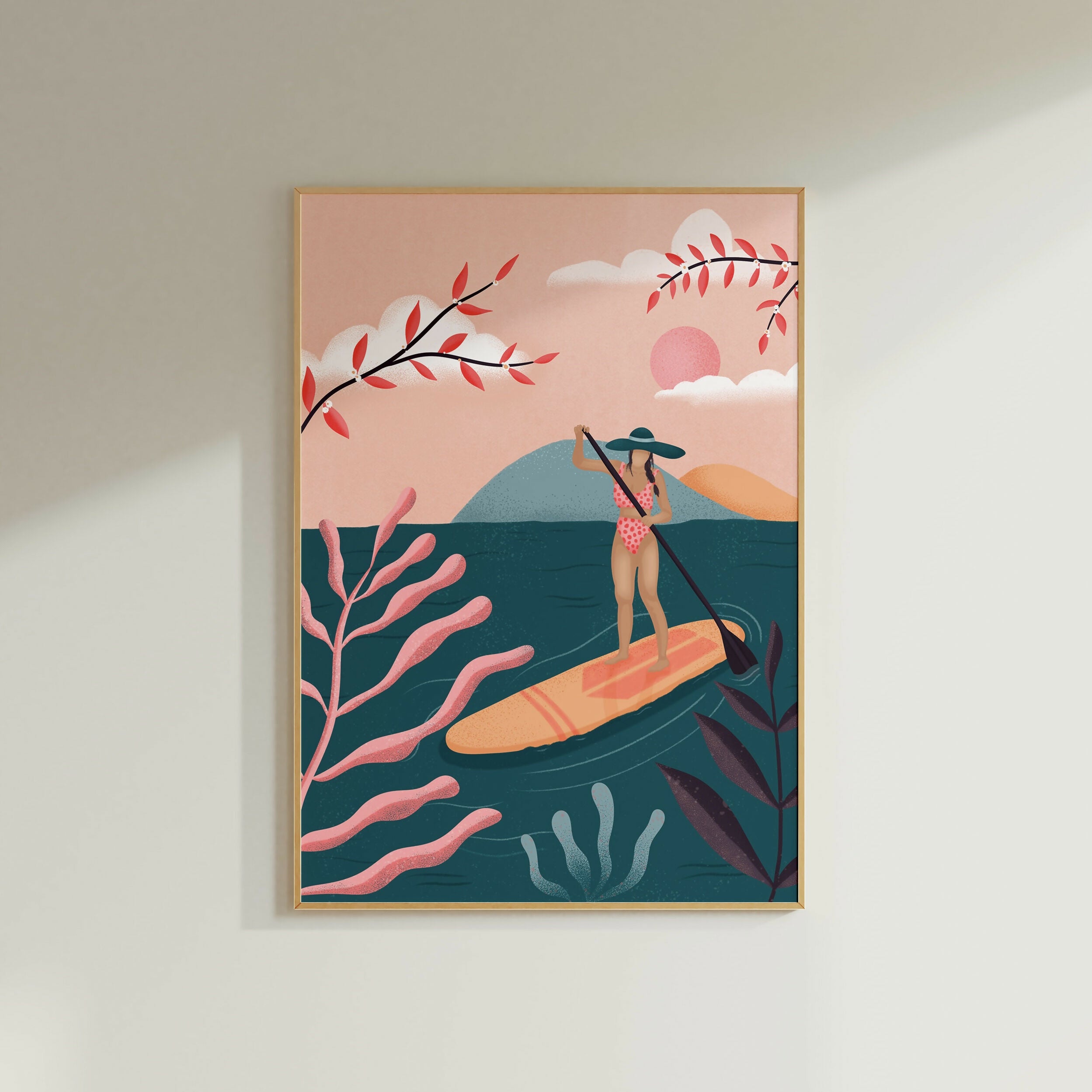 Paddleboard Art Print: Boho Surfer Girl Illustration (A4)