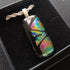 Fused Dichroic Glass Rectangular Pendant with a 925 Silver Chain Necklace (Rainbow and Black)