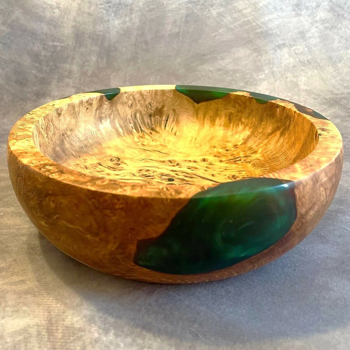 English Oak Burr and Green Resin Hybrid Bowl
