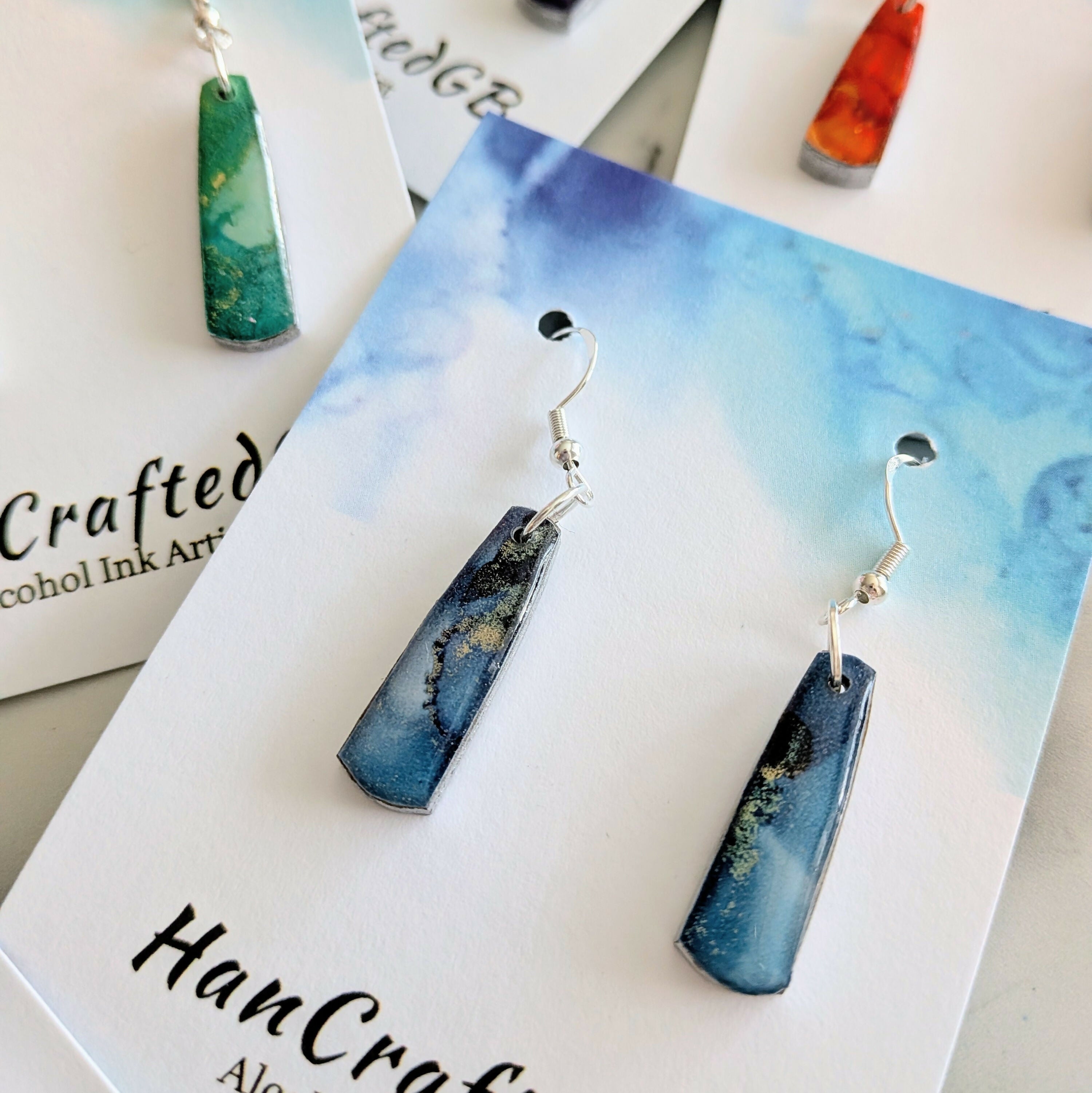Mini Colourful Silver Dangle Earrings, Multi Coloured, Alcohol Ink Art