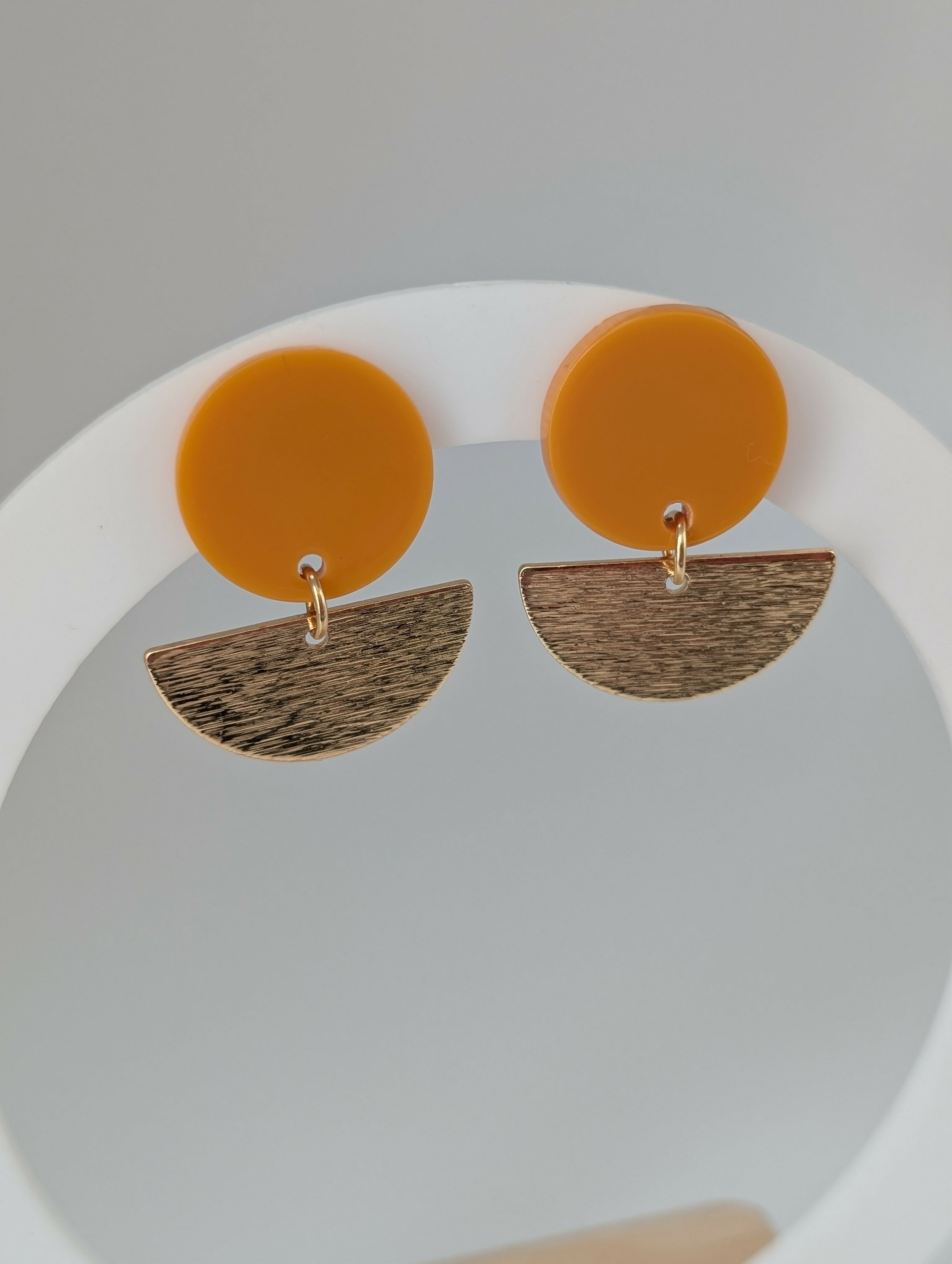 Mustard Geometric Earrings in Gold or Silver