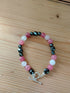 Tibetan Silver Toggle Catch Bracelet with Faceted Grey Hematite, Strawberry Quartz & Rose Quartz.