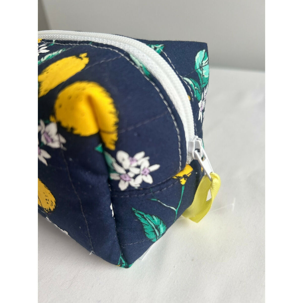 Navy Lemon Quilted Waterproof Makeup/Toiletry Bag