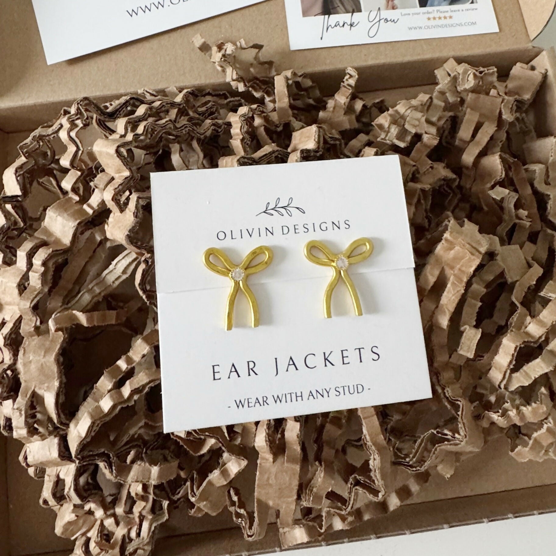 Bow Knot Ear Jacket Earrings: Sterling Silver or 18K Gold Plated Studs